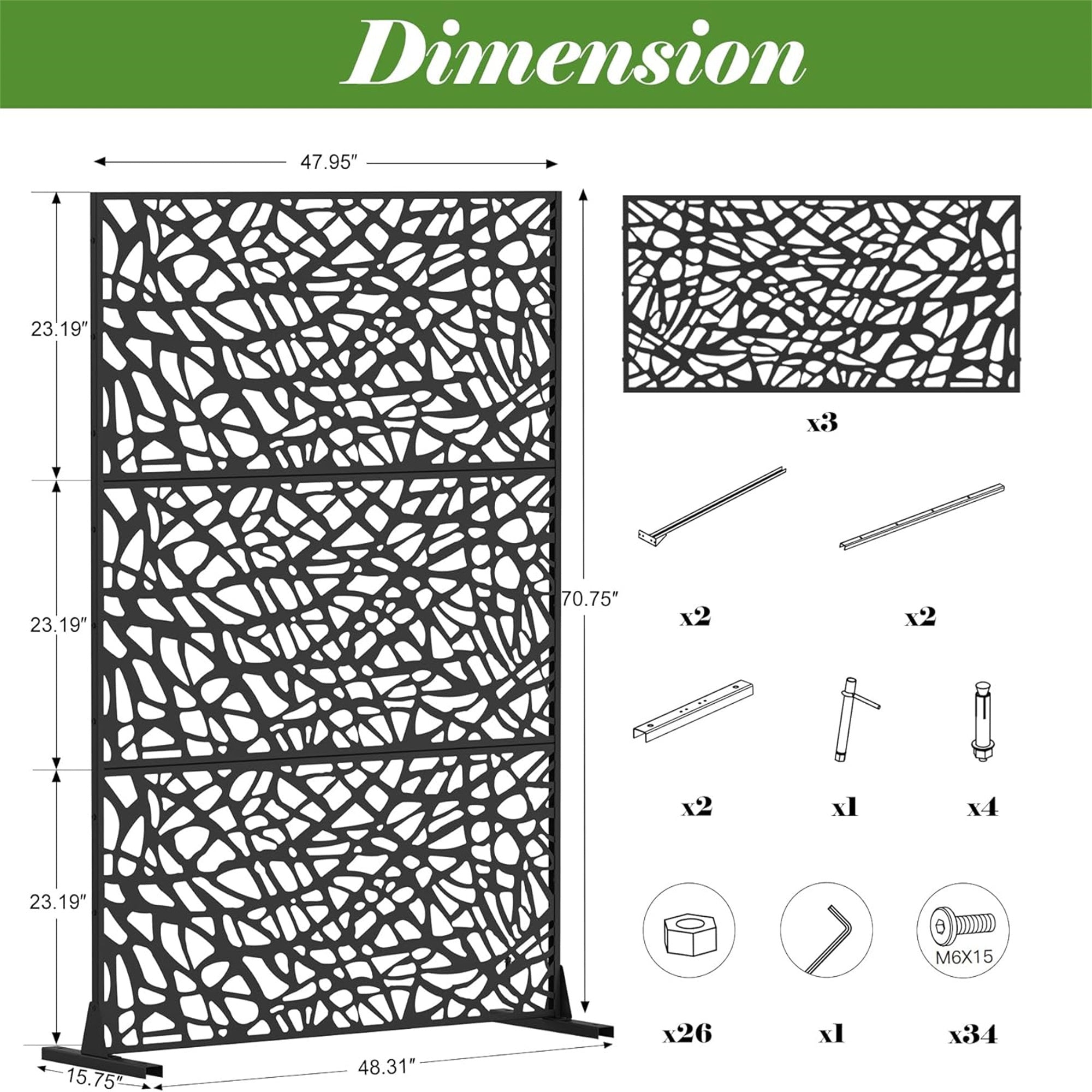 HAOYYE Metal Privacy Screens and Panels with Free Standing, Freestanding Outdoor Indoor Privacy Screen, Decorative Privacy Screen for Balcony Patio Garden, Room Divider, Mesh Shape Sturdy Space-Saving