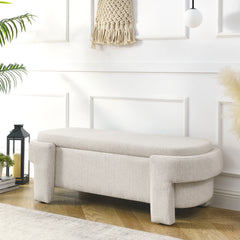 HAOYYE Linen Fabric Upholstered Bench with Large Storage Space for the Living Room, Entryway and Bedroom,Beige, Sturdy Space-Saving Heavy Duty Modern Design Easy Assembly Durable