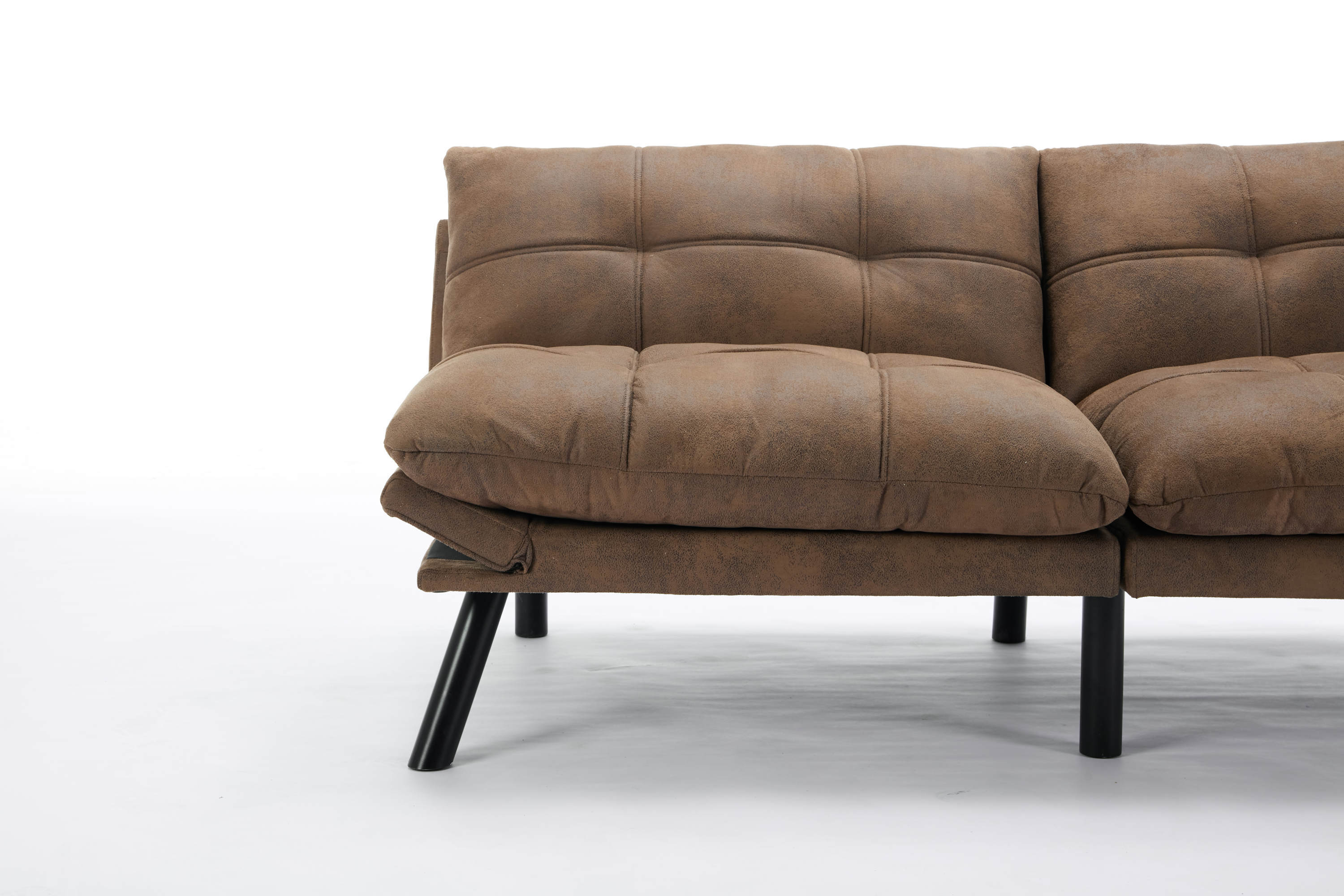 HAOYYE Leather Feel Brown Convertible Folding Sofa Bed, Sturdy Space-Saving Heavy Duty Modern Design for Adults Dorm Room Easy Assembly Bedroom Furniture