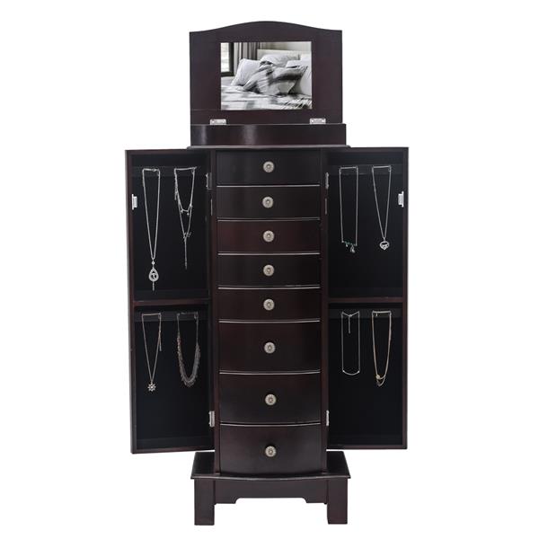 HAOYYE Jewelry Armoire with Mirror, 8 Drawers and 16 Necklace Hooks, 2 Side Swing Doors, Brown, Soft Cozy Warm Flannel Fleece Home Decor, Luxury Comfortable Unique Design, Premium Quality Decorative Storage Cabinet for Jewelry and Accessories