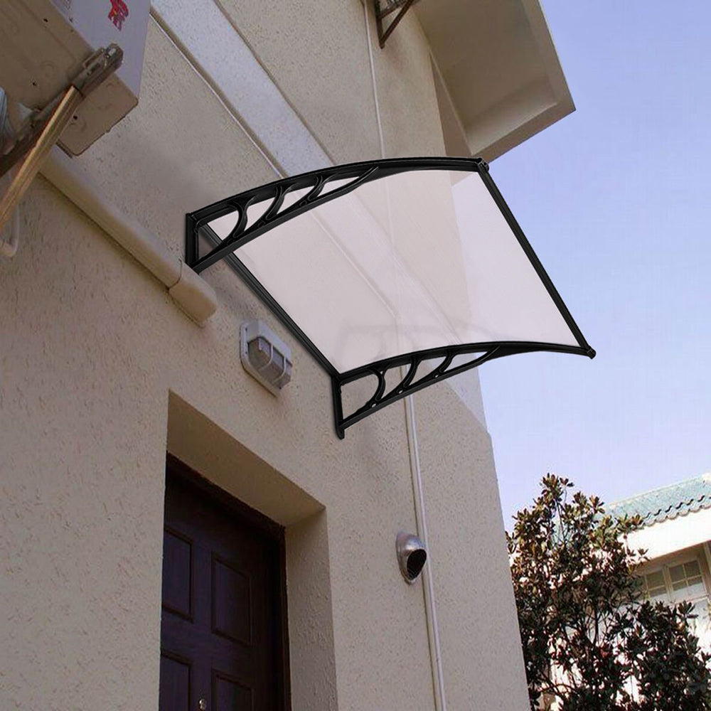 HAOYYE Black Door and Window Rain Cover Eaves Canopy, Durable ABS and Polycarbonate Construction with Aluminum Brackets, Easy to Install and Remove, Washable and Quick Dry, Perfect for Home Exterior Decoration and Weather Protection