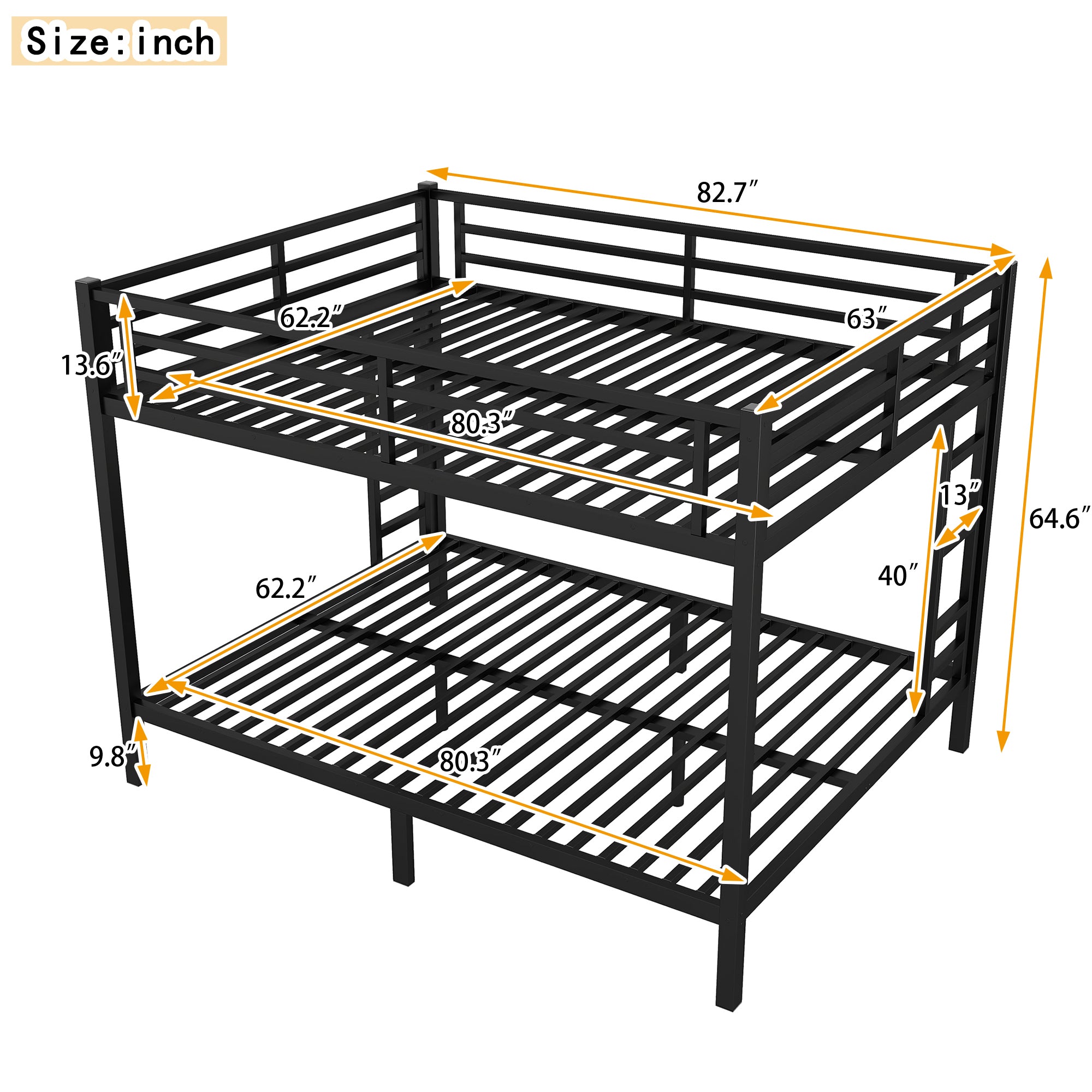 HAOYYE Metal Queen over Queen Bunk Bed for Teens and Adults,Space-Saving/Noise Reduced/No Box Spring Needed, Black Sturdy Heavy Duty Modern Design Dorm Room Easy Assembly Bedroom Furniture