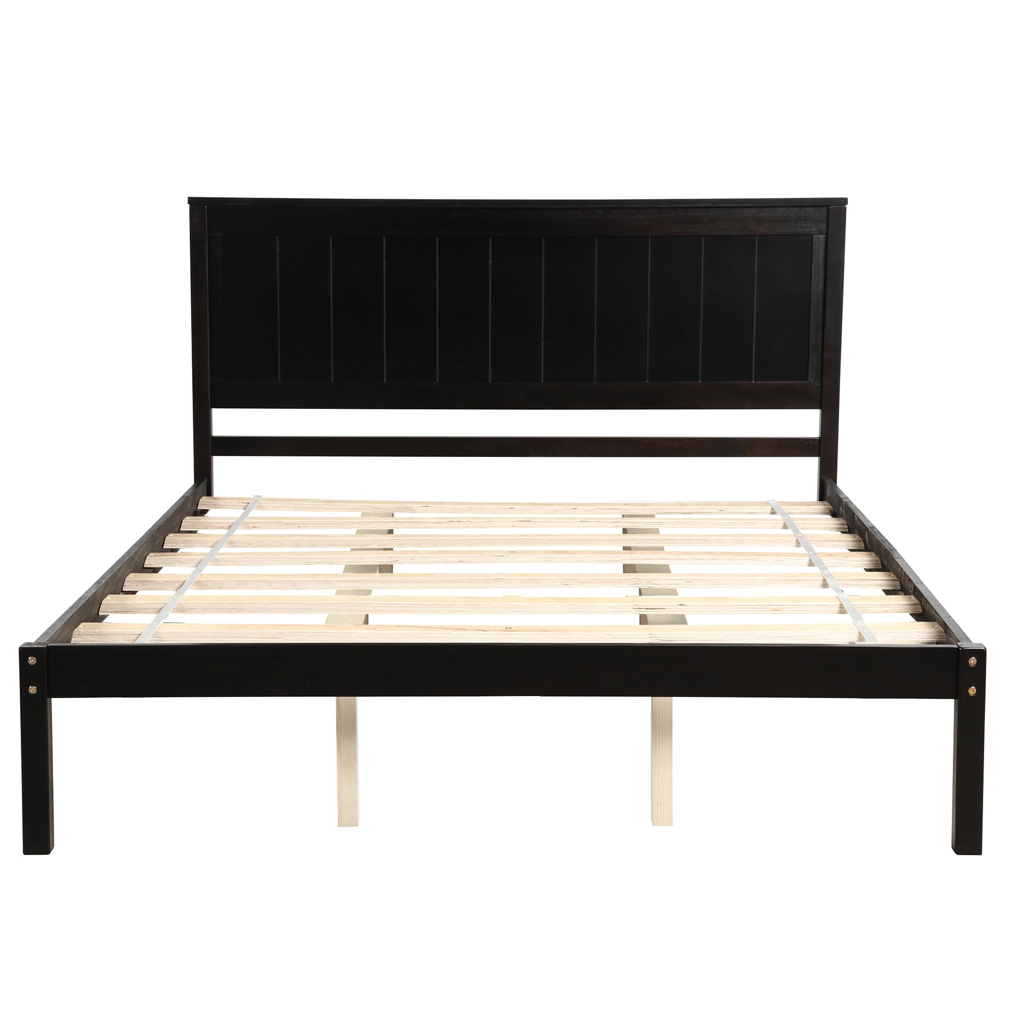 HAOYYE Platform Bed Frame with Headboard, Wood Slat Support, No Box Spring Needed, Queen,Espresso(OLD SKU:WF191420AAP) Sturdy Space-Saving Heavy Duty Modern Design Adults Dorm Room Easy Assembly