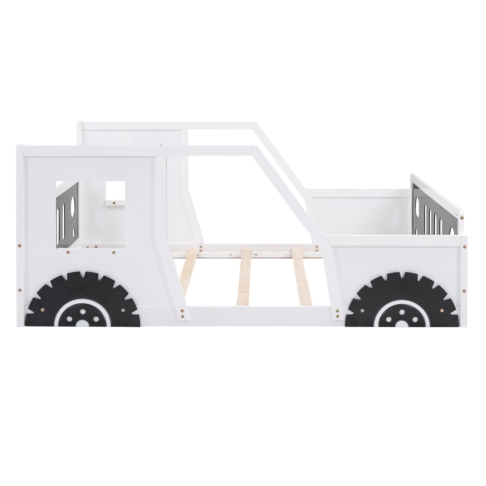 HAOYYE Full Size Classic Car-Shaped Platform Bed with Wheels,White Sturdy Space-Saving Heavy Duty Modern Design Adults Dorm Room Easy Assembly Bedroom Furniture