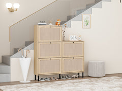 HAOYYE Rattan 5 Door Shoe Rack, Freestanding Modern Shoe Storage Cabinet, for Entryway Sturdy Space-Saving Heavy Duty Modern Design Easy Assembly Durable Stylish Home Furniture Versatile