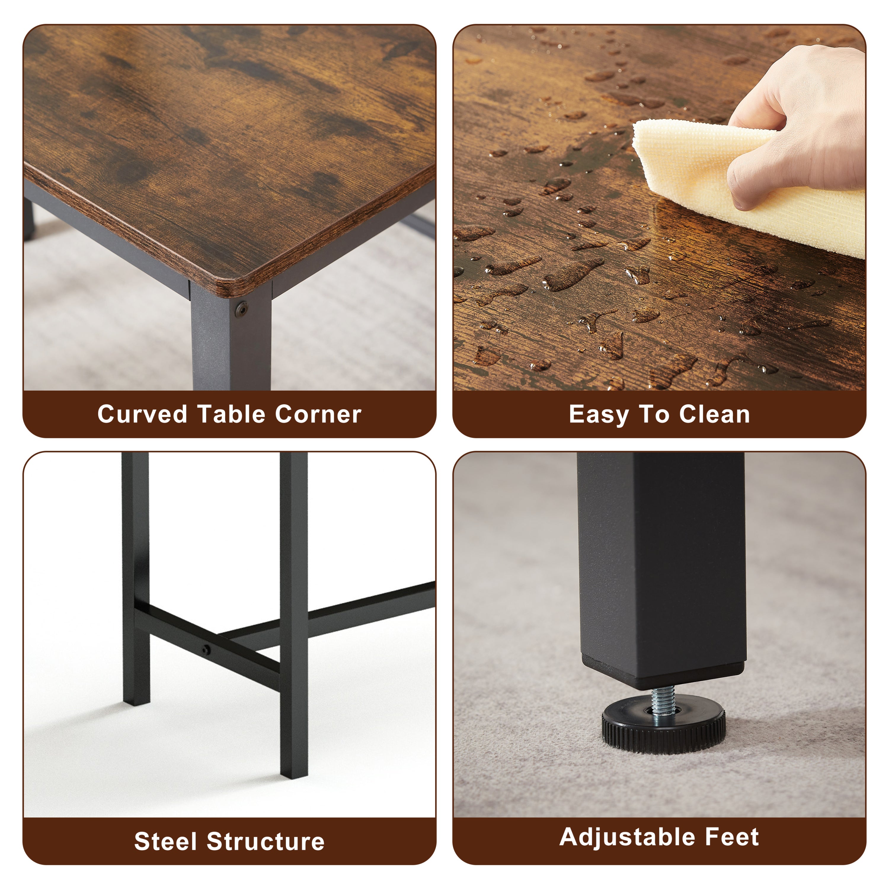 HAOYYE Dining Table Set with 2 Benches, Industrial Bar Table with Chairs for Kitchen, Breakfast Nook, Living Room, Party Room, Rustic Brown & Black, Sturdy Space-Saving Design for Small Spaces, Modern Home Furniture