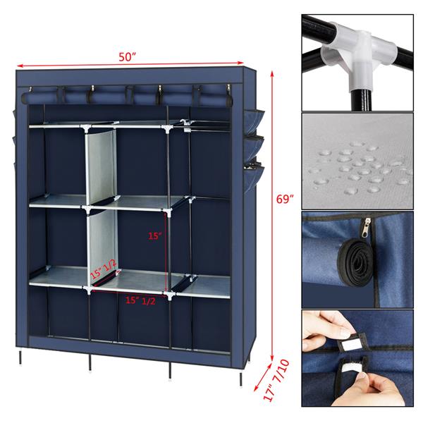 HAOYYE 69" High-leg Non-woven Fabric Assembled Cloth Wardrobe, Durable Space-Saving Storage Solution with Modern Design, Premium Quality, Stylish Dark Blue Color, Versatile Use for Bedroom, Living Room, Entryway, and Closet Organization
