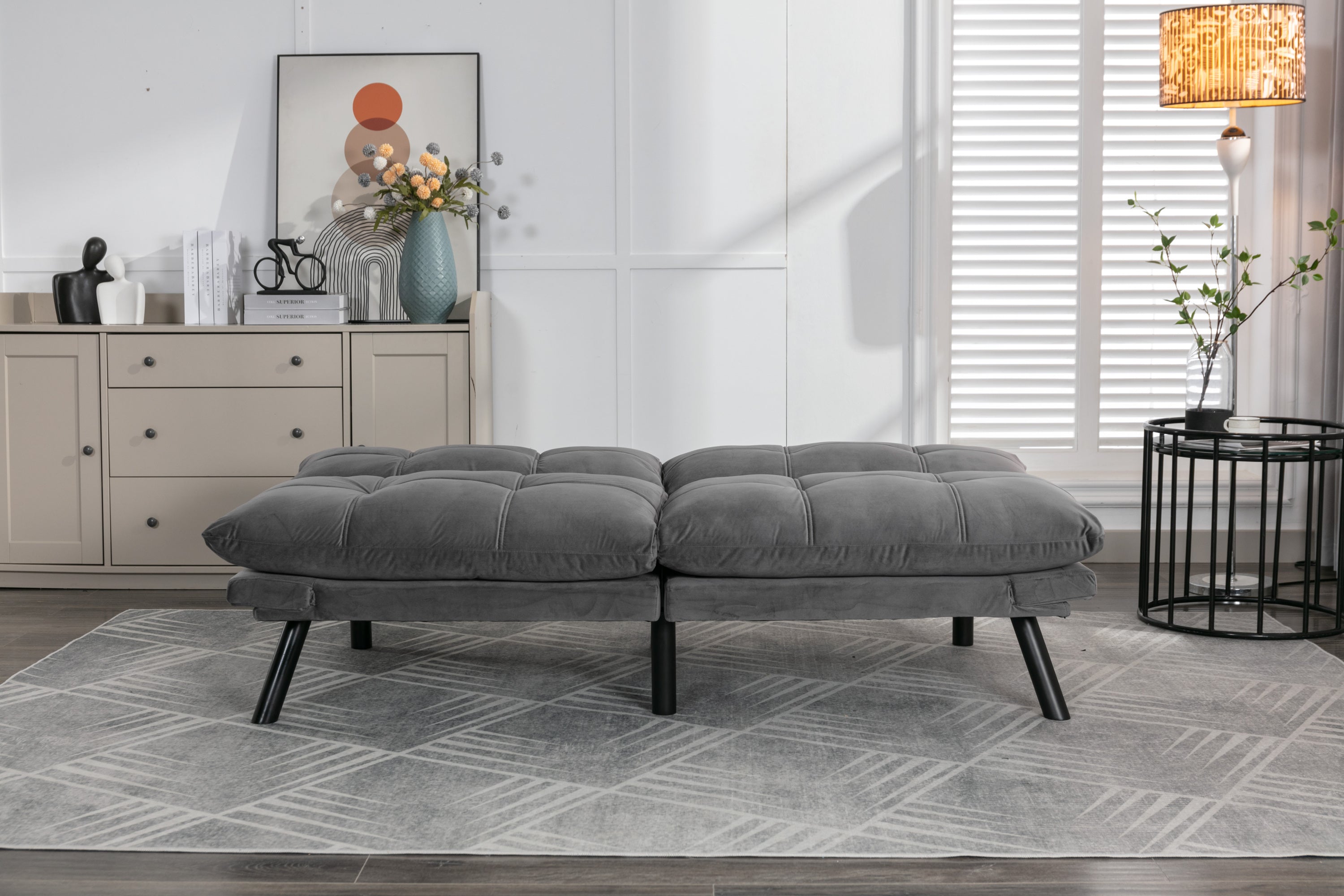HAOYYE Light Grey Convertible Folding Modern sofa Bed Sturdy Space-Saving Heavy Duty Modern Design Adults Dorm Room Easy Assembly Bedroom Furniture