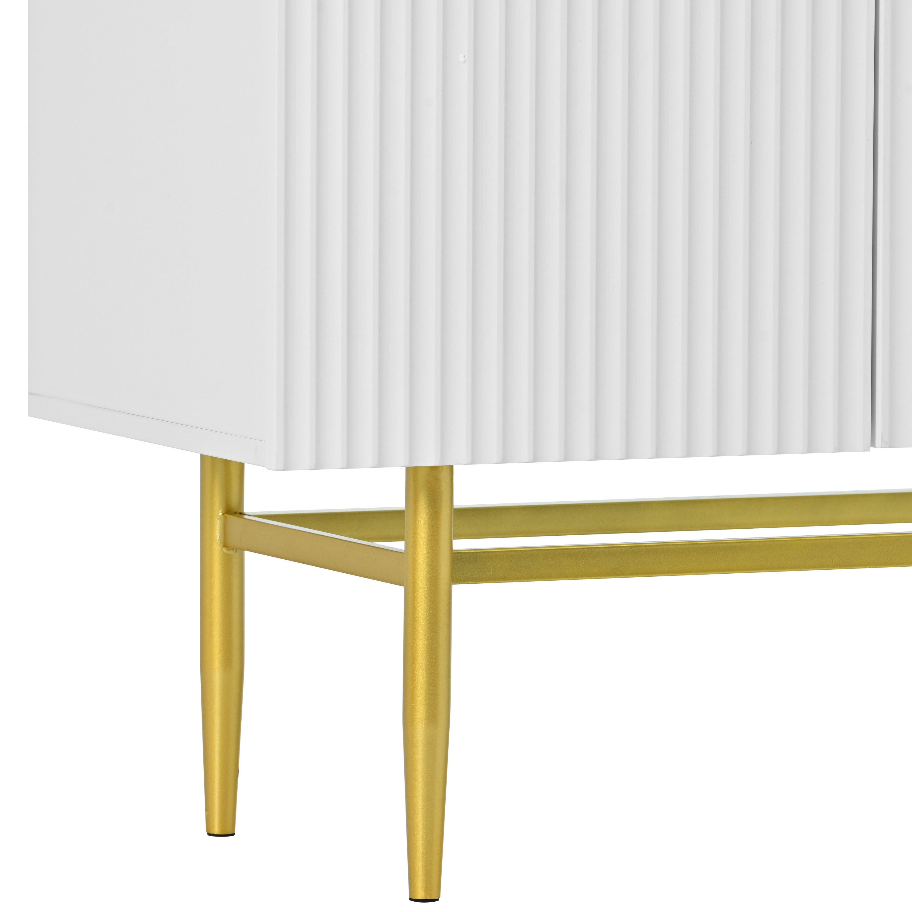 HAOYYE Modern Elegant 4-door Sideboard Gold Metal Handle Buffet Cabinet for Dining Room, Living Room, Bedroom, Hallway (White) Sturdy Space-Saving Heavy Duty Modern Design Adults Dorm Room