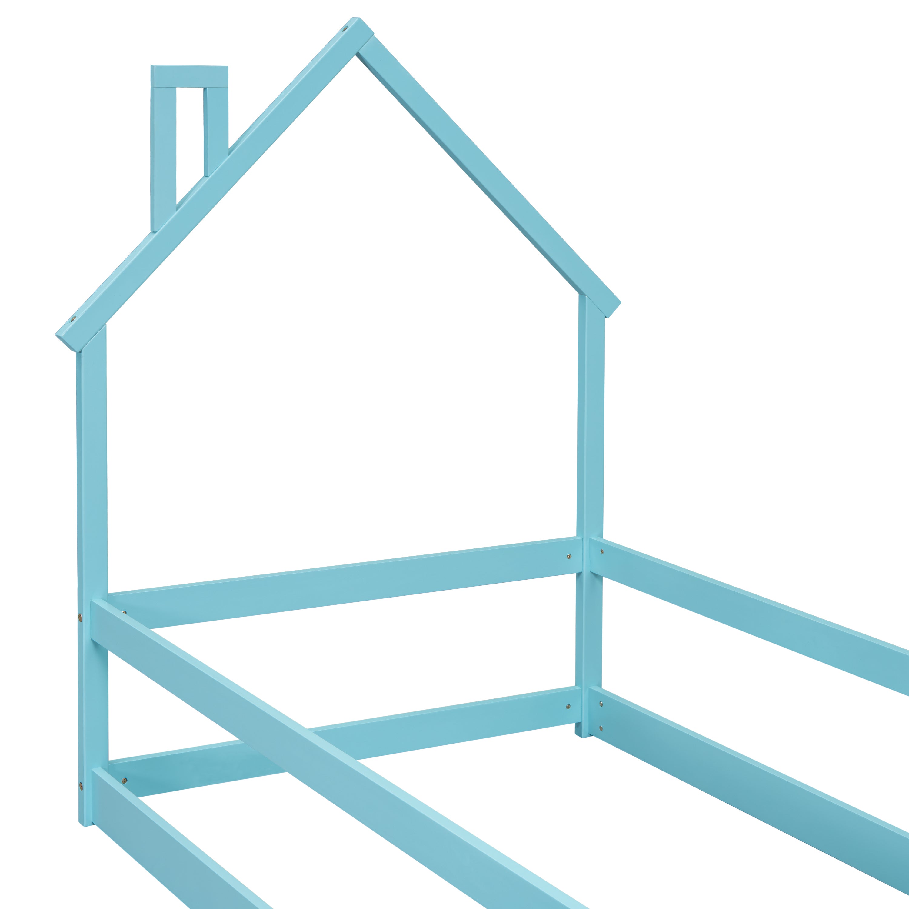 HAOYYE Twin Size Wood Bed with House-Shaped Headboard, Floor Bed with Fences, Sturdy Space-Saving Design, Easy Assembly for Bedroom, Dorm Room, and Modern Home Decor