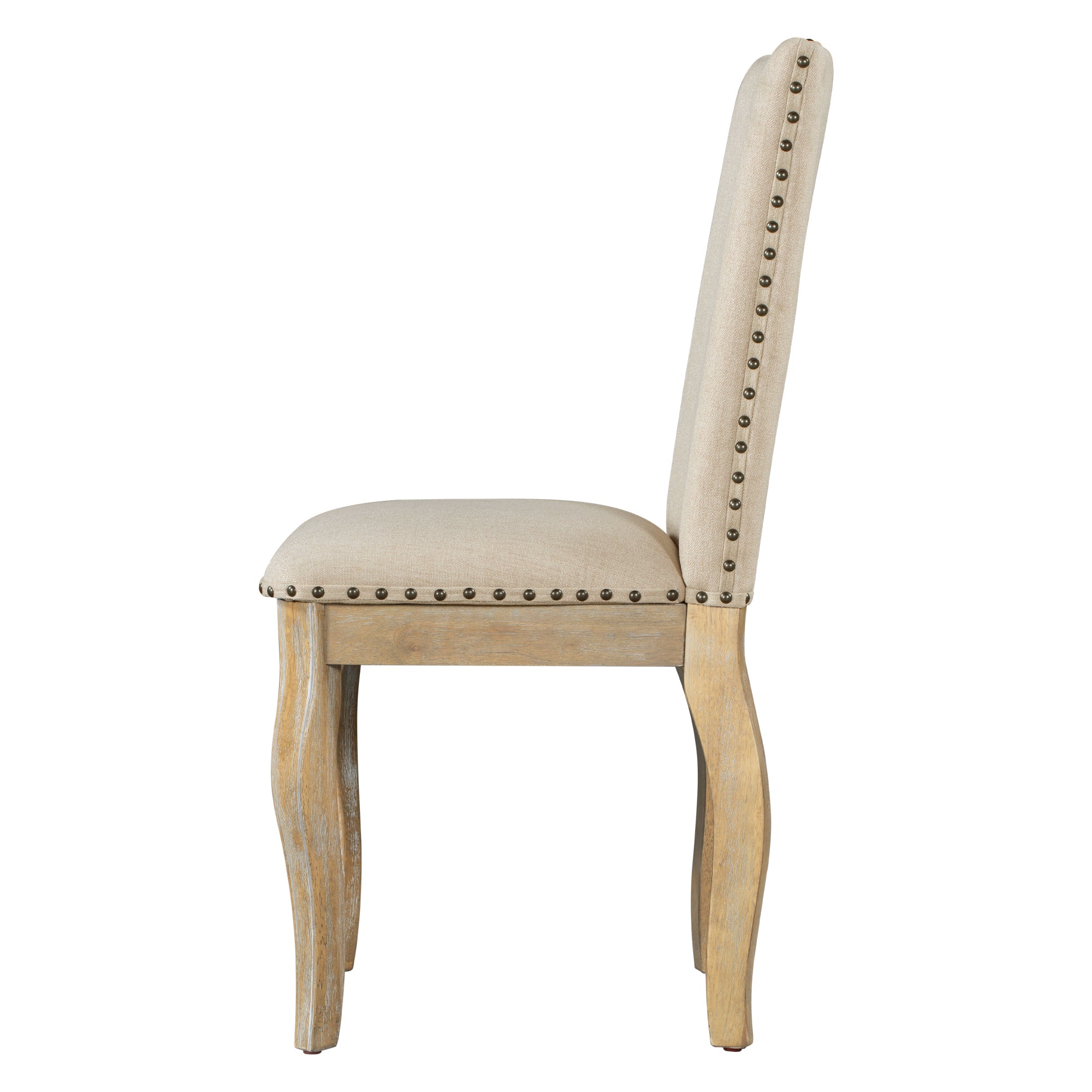 HAOYYE Set of 4 Dining chairs Wood Upholstered Fabirc Dining Room Chairs with Nailhead (Natural Wood Wash) Sturdy Space-Saving Heavy Duty Modern Design Adults Dorm Room Easy Assembly