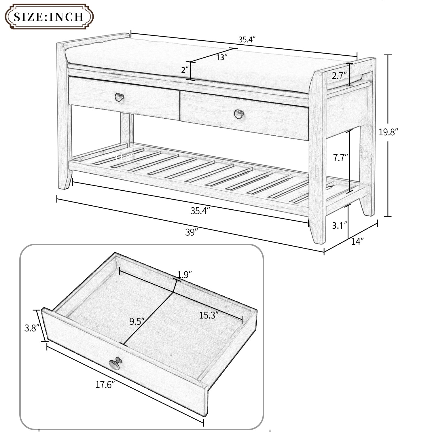 HAOYYE Shoe Rack Bench with Cushioned Seat and Storage Drawers, Versatile White Entryway Storage Bench, Sturdy Space-Saving Design, Heavy Duty Construction, Easy Assembly, Durable Stylish Home Furniture