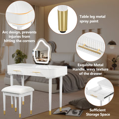 HAOYYE 40" Modern Vanity Table Set with Mirror Touch Screen Lighted Mirror, Dressing Table and Cushioned Stool Set with 2 Large Drawers, White