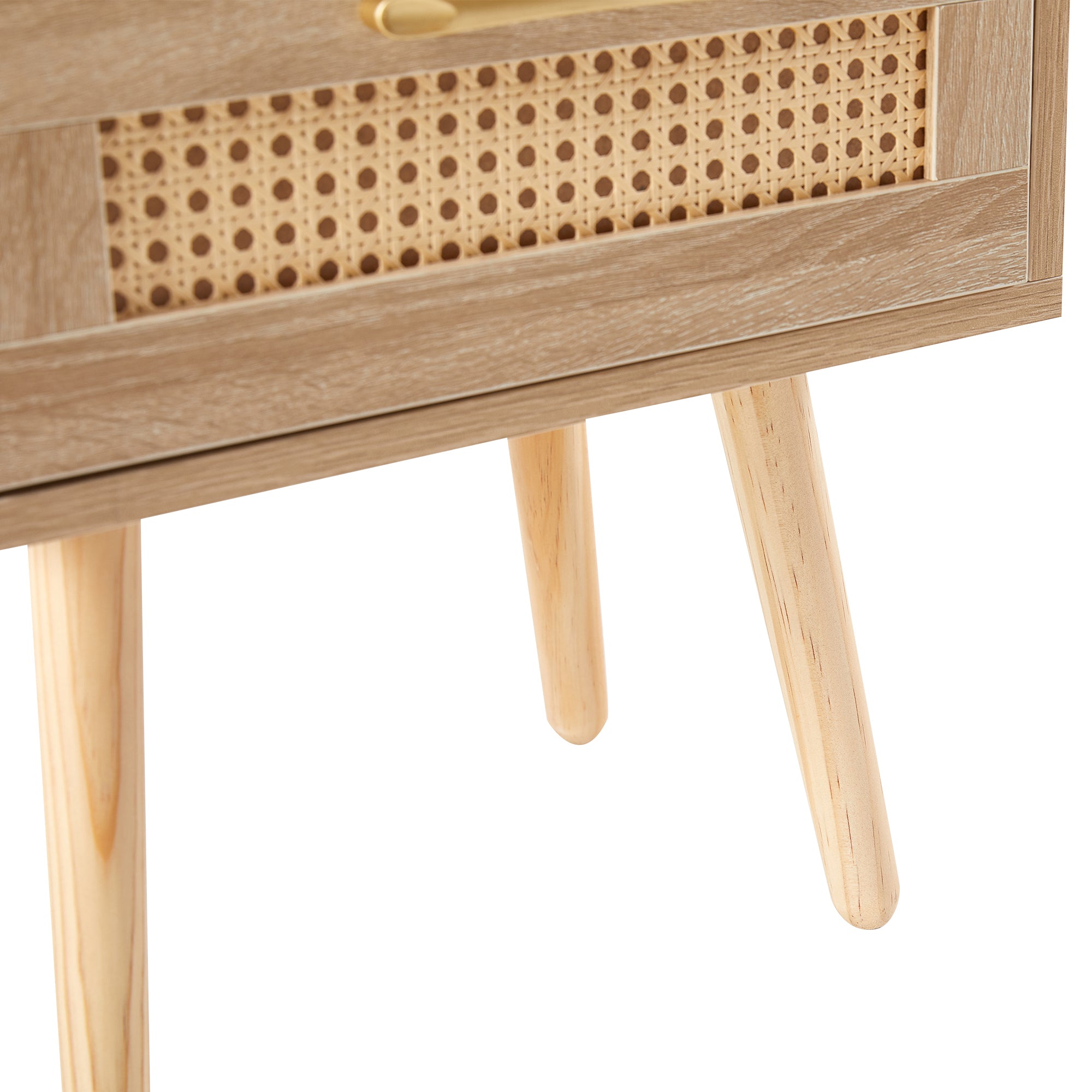 HAOYYE Rattan End Table with Power Outlet & USB Ports, Modern Nightstand with Drawer and Solid Wood Legs, Natural, Sturdy Space-Saving Design, Heavy Duty Construction, Stylish and Durable Home Furniture for Living Room or Bedroom