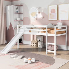 HAOYYE Loft Bed with Slide, Multifunctional Design, Twin (White)(OLD SKU: WF191904AAK) Sturdy Space-Saving Heavy Duty Modern Design Adults Dorm Room Easy Assembly Bedroom Furniture