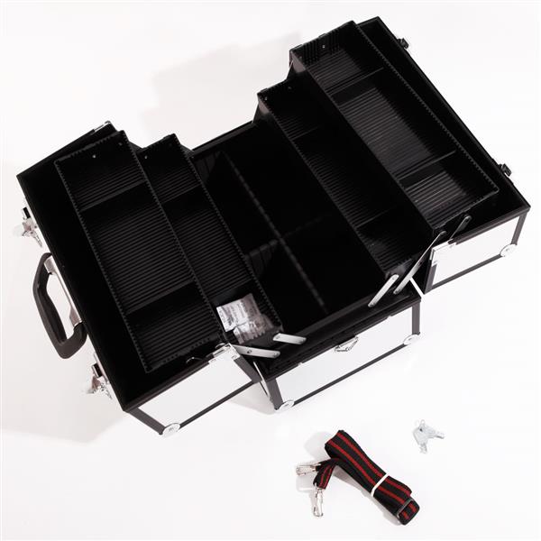 HAOYYE Aluminum Alloy Makeup Train Case Jewelry Box Organizer, Silver, Durable and Space-Saving Storage Solution with a Modern Design, Versatile for Everyday Use, Premium Quality and Stylish Appearance for Home Essentials