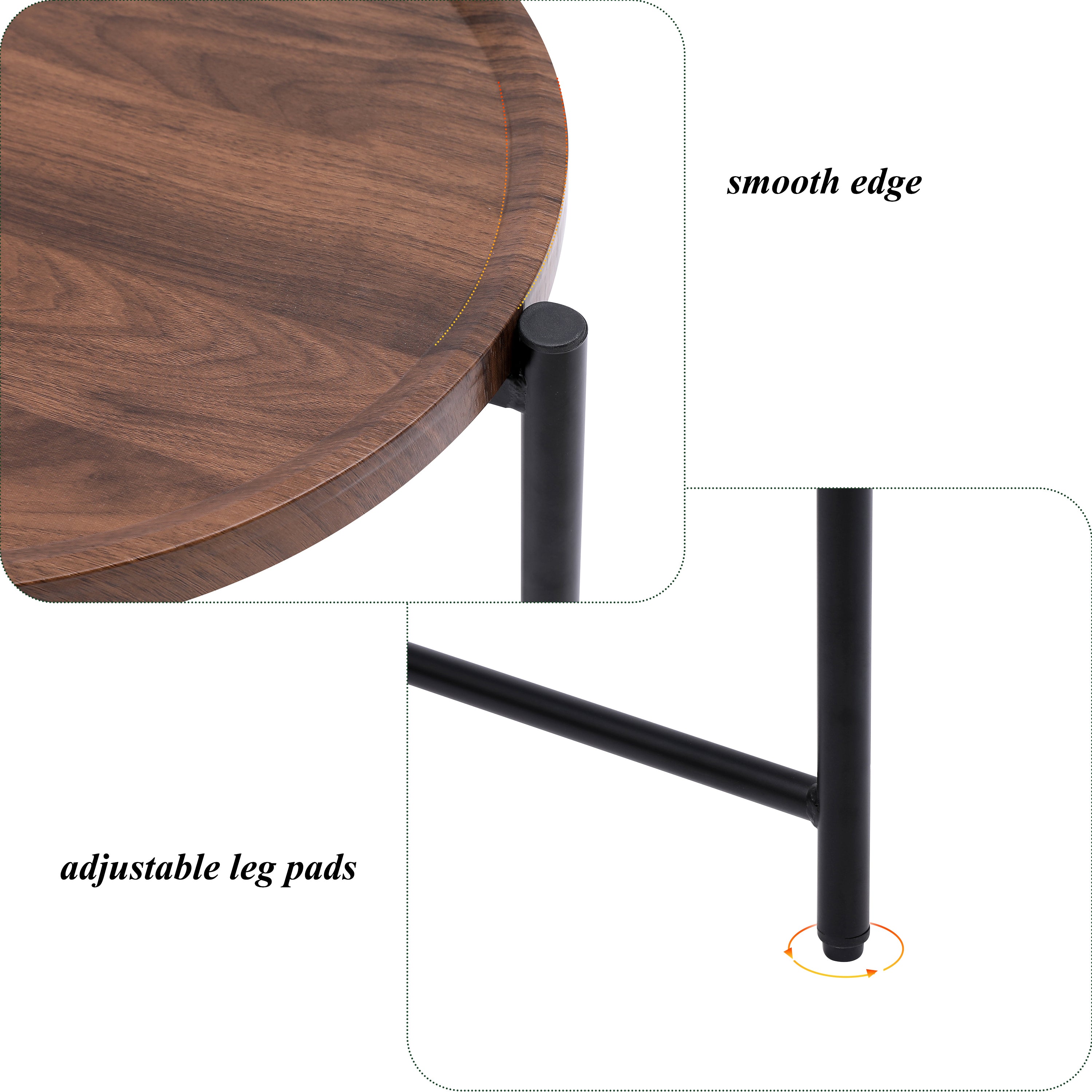 HAOYYE Small Coffee Table 2-Tier Modern Sofa Side Table with Wood Storage Shelf Living Room End Table Nightstand Walnut Brown Sturdy Space-Saving Heavy Duty Modern Design for Adults Dorm Room
