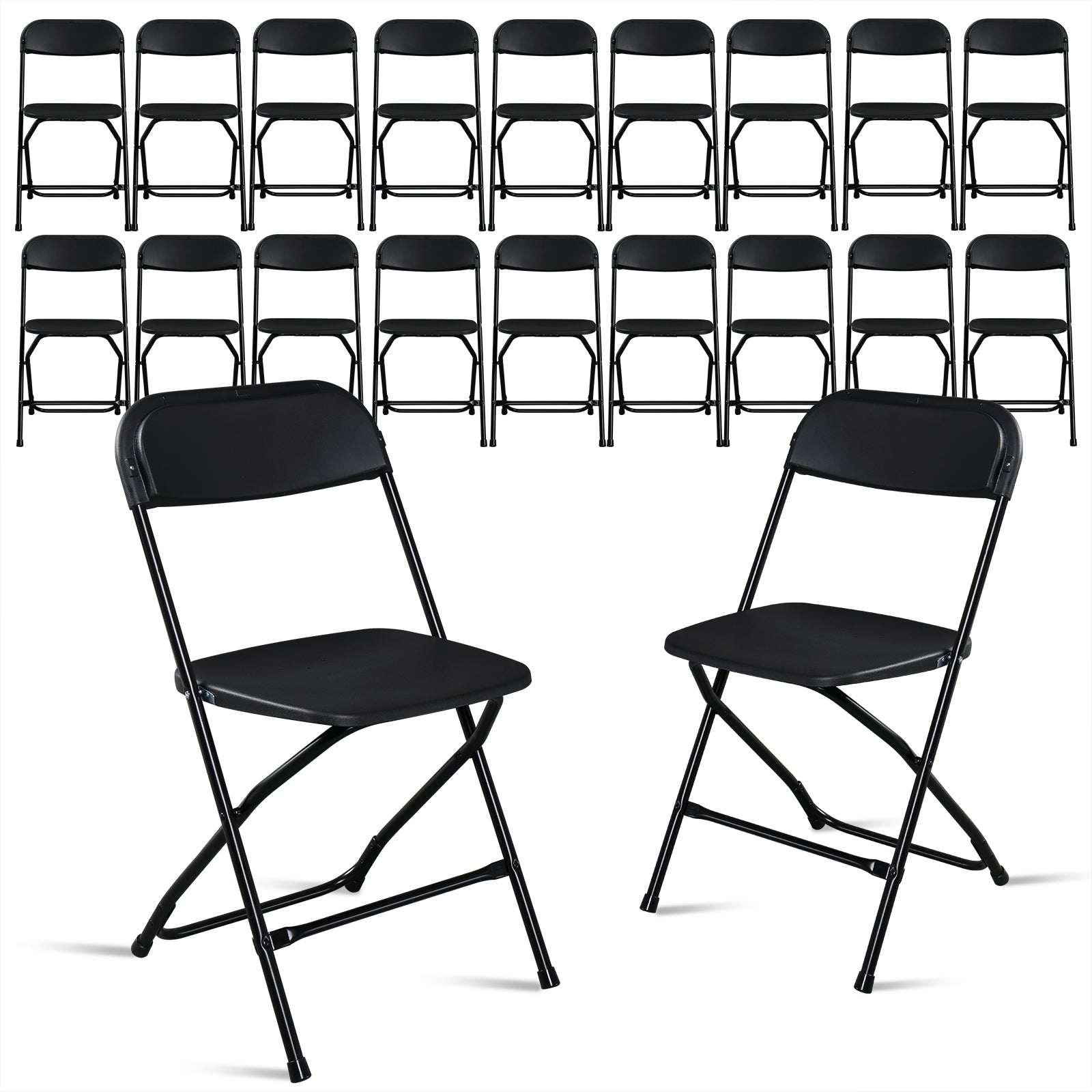 HAOYYE 10pcs Plastic Folding Chairs Black – Heavy Duty Durable Garden Chairs with Metal Frame, Portable and Lightweight for Indoor Outdoor Events, Parties, Office, Church, Picnic Seating