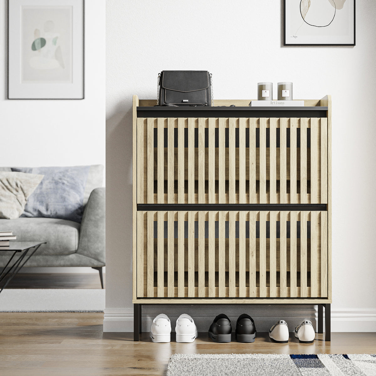 HAOYYE 2 Flip Shoe Cabinet,Multi-layer shoe rack,Modern Minimalist,storage cabinet, for entryway Sturdy Space-Saving Heavy Duty Modern Design Adults Dorm Room Easy Assembly Bedroom Furniture