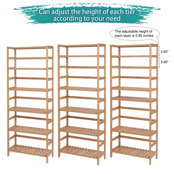 HAOYYE 100% Bamboo Bookshelf, Multi-Functional Adjustable 6-Layer Shelf for Living Room, Bedroom, Study, Office, Natural Wood, Eco-Friendly & Durable, Soft Cozy Warm Flannel Fleece Home Decor, Luxury Storage Solution