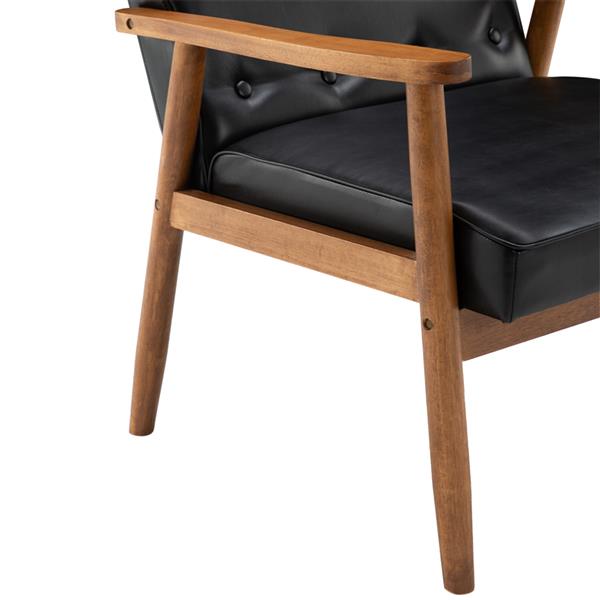 HAOYYE Retro Modern Wooden Single Chair With Black PU Upholstery, Comfortable High Back Design, Sturdy Solid Wood Frame, Elegant Living Room Accent Seating, Durable And Stylish Home Furniture