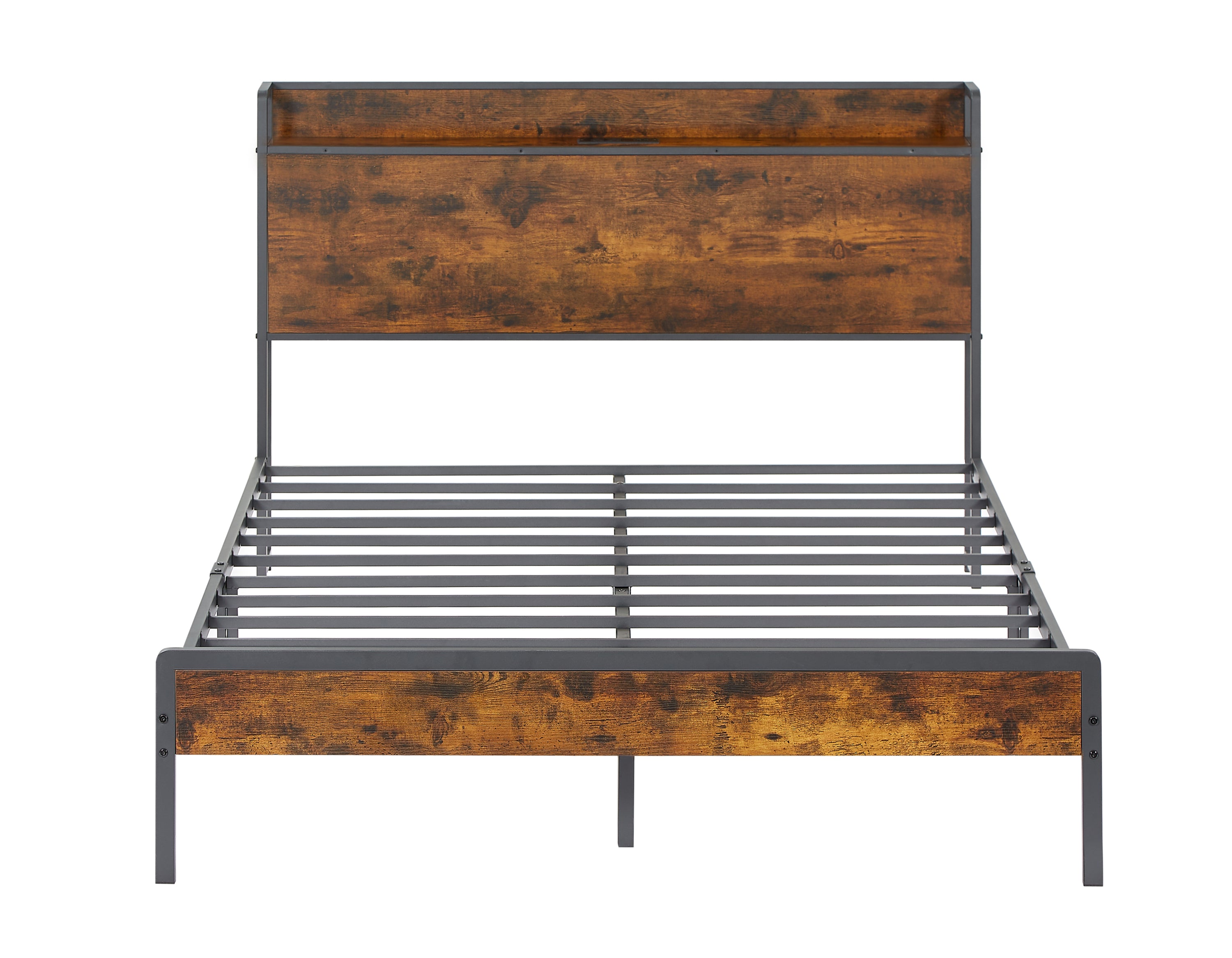 HAOYYE Bed frame with charging station full size, Rustic Brown, 83.1'' L x 56.1'' W x 39'' H Sturdy Space-Saving Heavy Duty Modern Design Adults Dorm Room Easy Assembly Bedroom Furniture