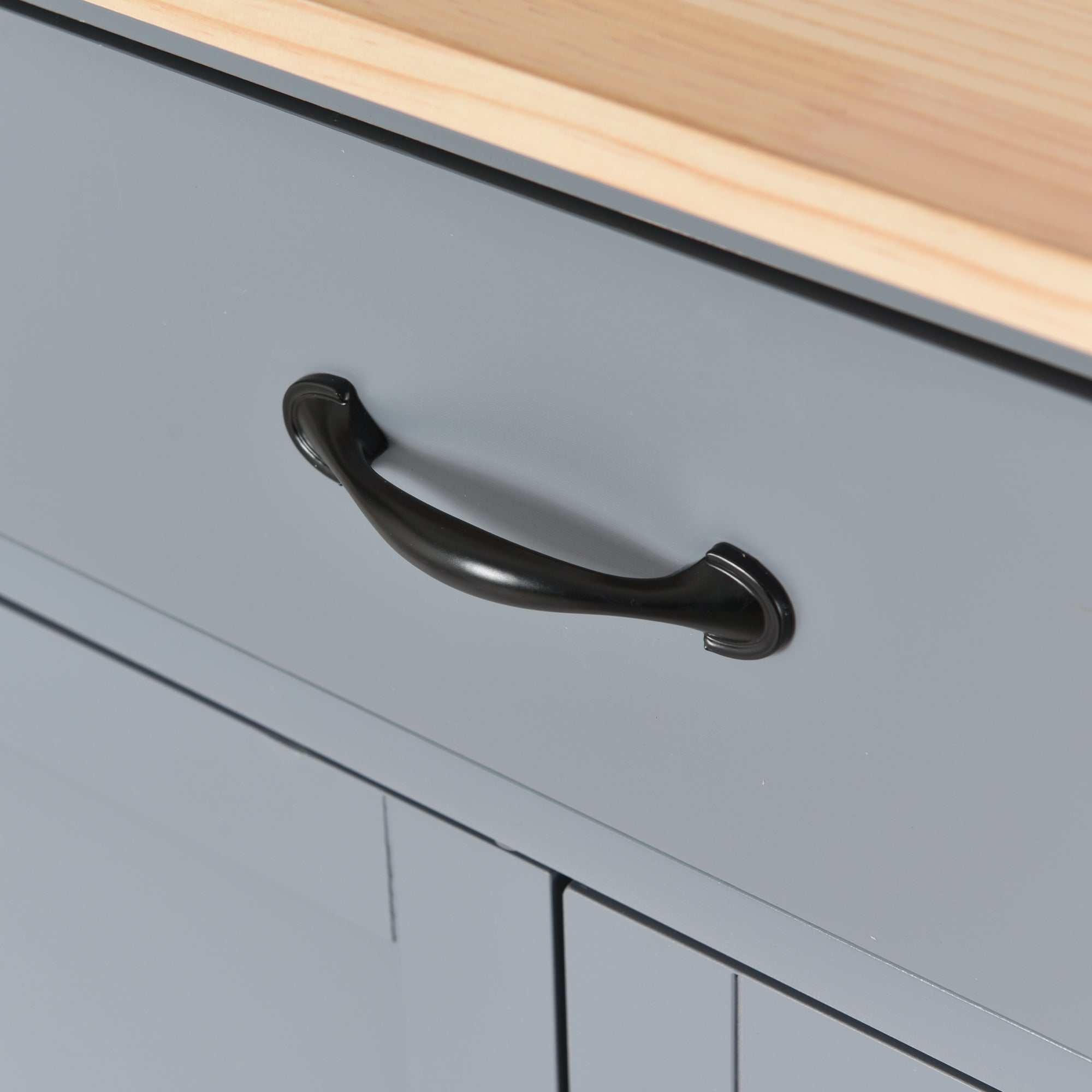 HAOYYE Kitchen Island Cart with Solid Wood Top and Locking Wheels, 4-Door Cabinet and 2 Drawers, Spice Rack, Towel Rack, Grey Blue, Sturdy Space-Saving Design, Heavy Duty Construction, Easy Assembly, Stylish and Durable Home Furniture