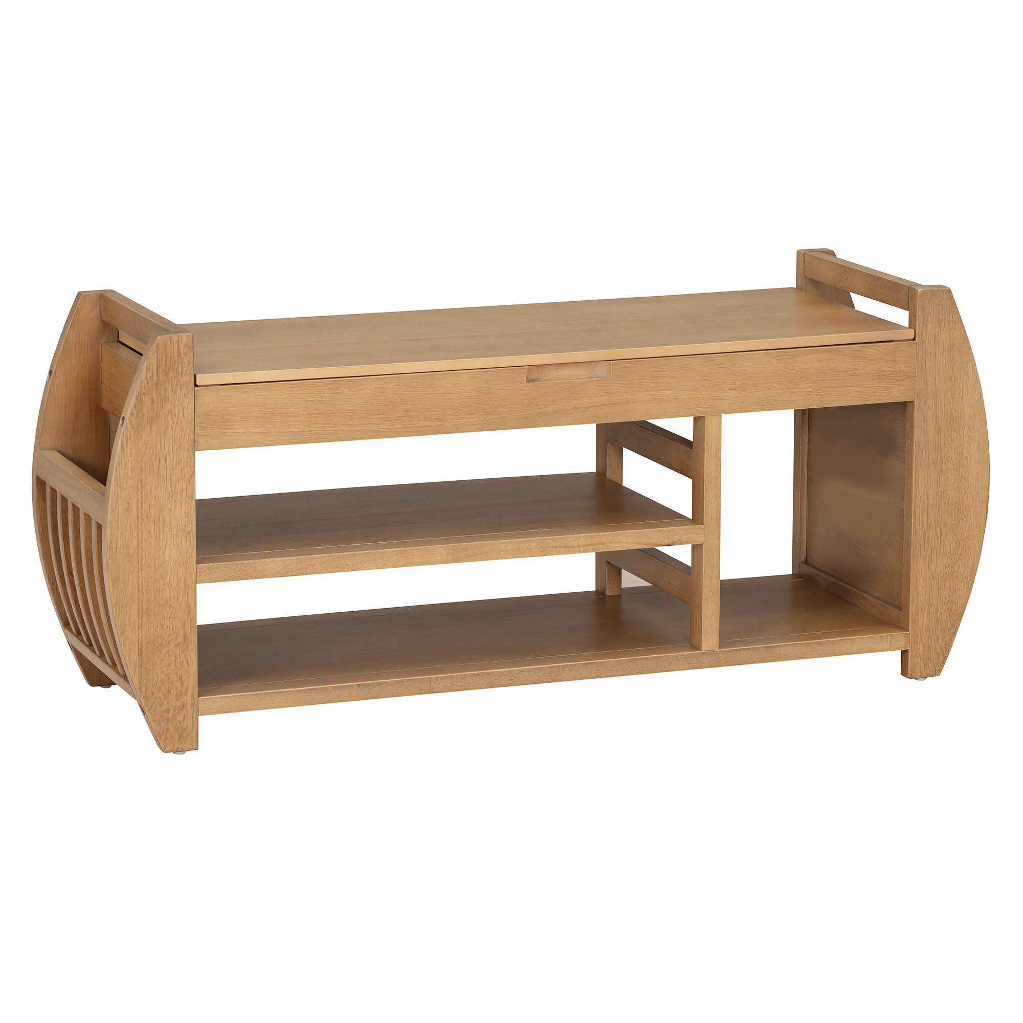 HAOYYE Retro Multifunctional Storage Bench with Cushion and Curved Side Panel for Entrance and Living Room (Natural) Sturdy Space-Saving Heavy Duty Modern Design Easy Assembly Durable Stylish Versatile