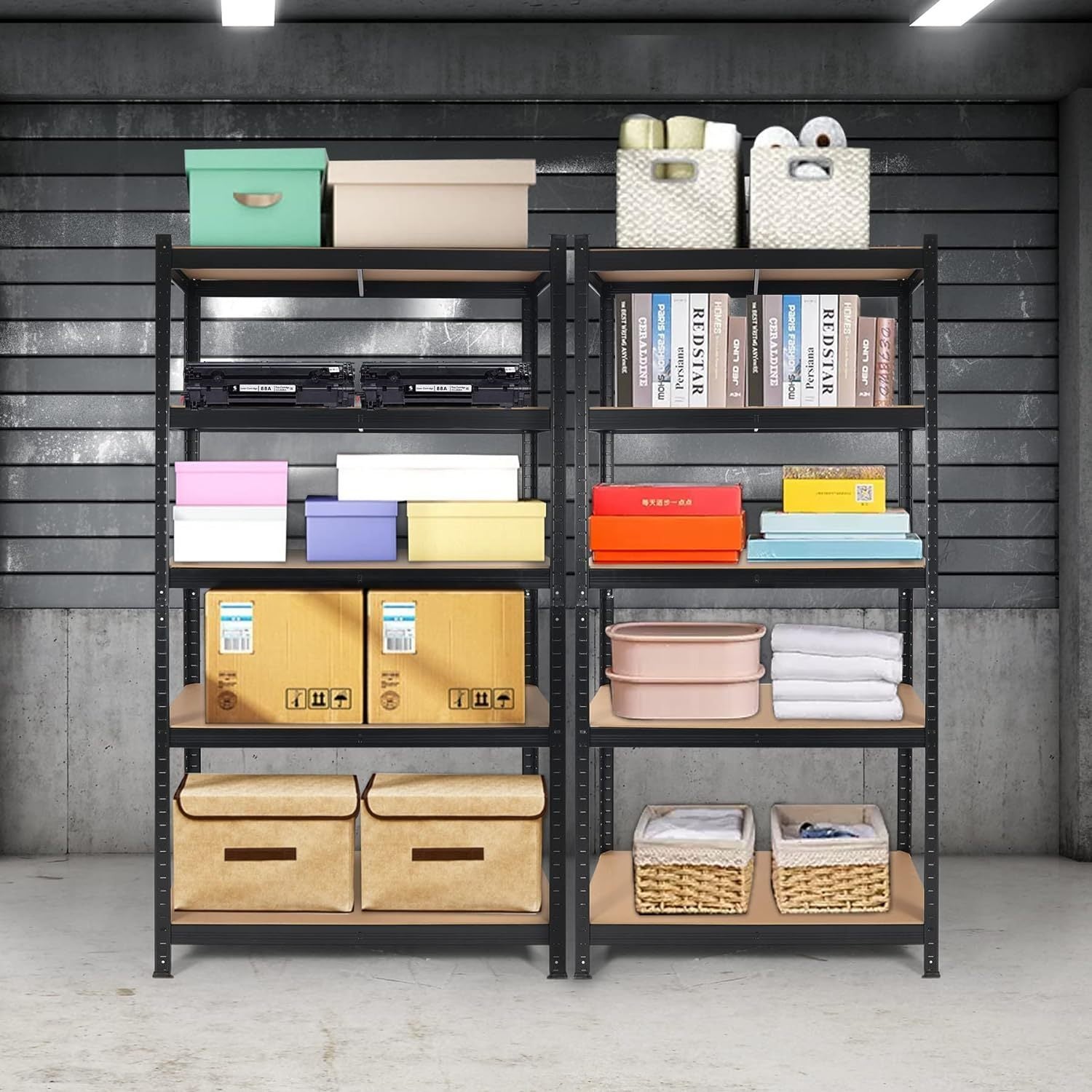 Haoyye Heavy Duty Garage Storage Shelves, 2000LBS Capacity 5 Tier Adjustable Metal Rack with MDF Boards, Freestanding Shelving Unit for Garage, Basement, Pantry, Warehouse, Office, Space-Saving Sturdy Organizer, Easy Assembly Design