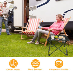 HAOYYE Compact Foldable Outdoor Side Table With No-Tool Setup, Water-Resistant 600D Polyester Fabric, Heavy Duty Steel X-Frame Supporting Up To 44 Lbs, Includes Carry Bag And Dual Drink Holders, Ideal For Camping, BBQ, Fishing, Backyard