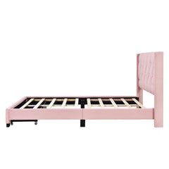HAOYYE Queen Size Linen Upholstered Platform Bed with Two Drawers, Modern Storage Bed with Sturdy and Space-Saving Design, Heavy Duty Construction, Ideal for Adults and Dorm Rooms, Easy Assembly for Bedroom Furniture