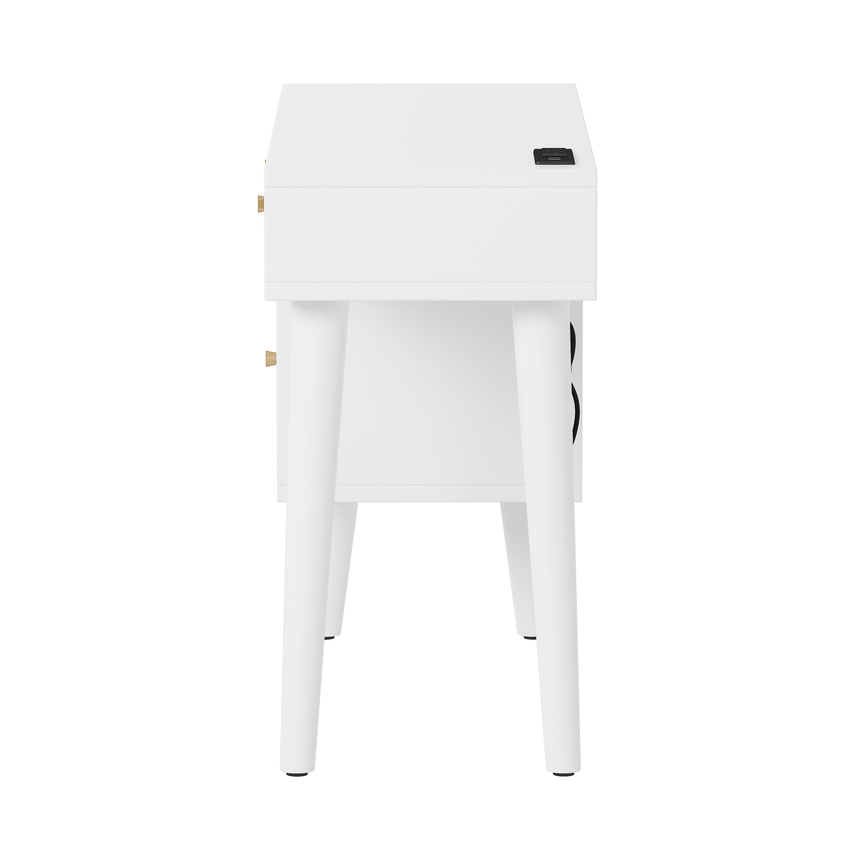 HAOYYE 39" Retro Bohemian Style Wooden Makeup Vanity Set with Charging Plug&USB Port and Stool, Dressing Table with 3 Storage Drawers and 1 Rectangular Rattan Drawer, White