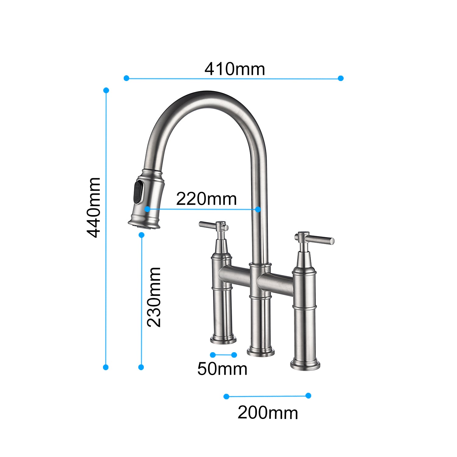 HAOYYE Bridge Kitchen Faucet with Pull-Down Sprayhead in Spot Sturdy Space-Saving Heavy Duty Modern Design Adults Dorm Room Easy Assembly Bedroom Furniture