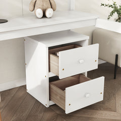 HAOYYE Twin Loft Wood Bed with Under-Bed Built-In Desk and Two-Drawer Storage Cabinet, Guardrails, and Ladder, White Sturdy Space-Saving Design, Heavy Duty Construction, Easy Assembly, Durable Stylish Home Furniture