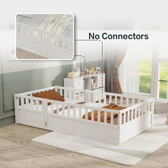 HAOYYE Twin Size Floor bed, integral construction with super high security barrier, door, 's floor bed frame, Montessori wooden 's floor bed, white Sturdy Space-Saving Heavy Duty Adults