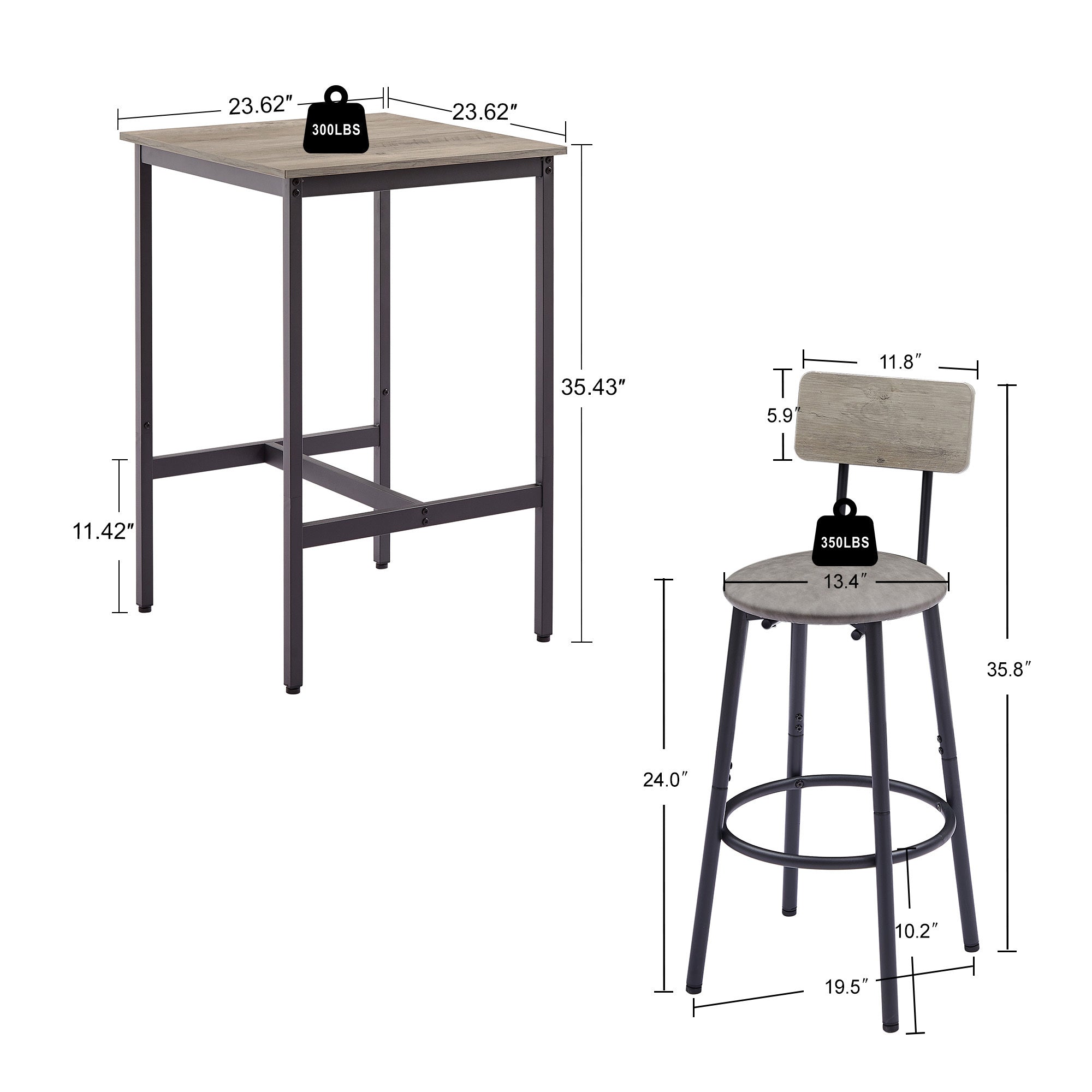 HAOYYE Bar Table Set with 2 Bar Stools, PU Soft Seat with Backrest, Stylish Grey Color, Sturdy Space-Saving Design, Modern Heavy Duty Construction, Easy Assembly, Durable Home Furniture for Kitchen, Dining Room, or Home Bar