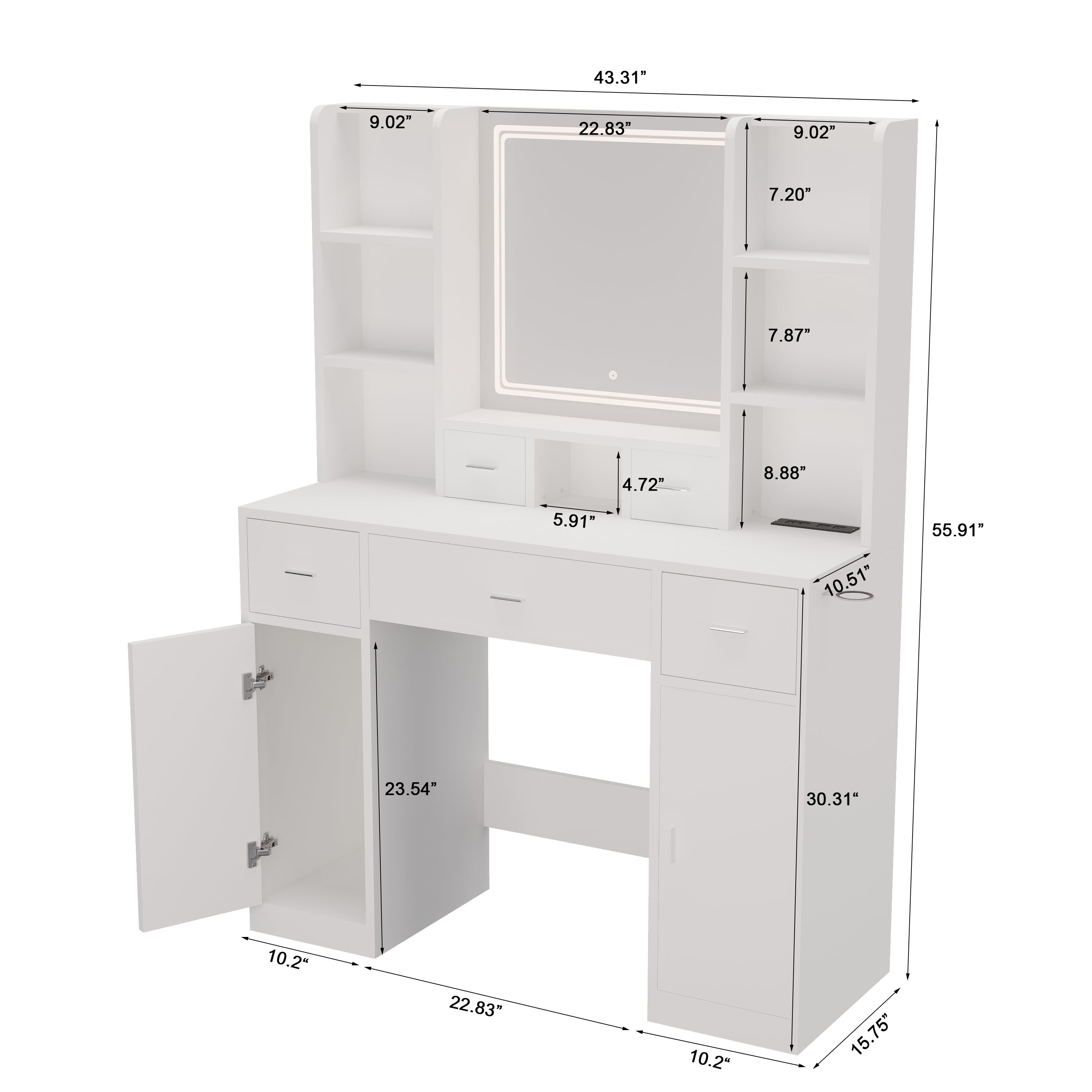 HAOYYE Smart Mirror Dressing Table with Drawers and Storage Cabinet, Modern Design Dressing Table with Soft Dressing Pad for Bedroom, Dressing Room, Sturdy Space-Saving Heavy Duty Construction, Ideal for Adults