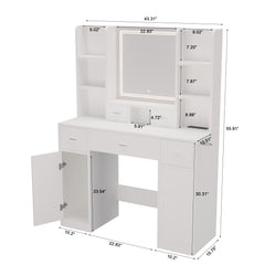 HAOYYE Smart Mirror Dressing Table with Drawers and Storage Cabinet, Modern Design Dressing Table with Soft Dressing Pad for Bedroom, Dressing Room, Sturdy Space-Saving Heavy Duty Construction, Ideal for Adults