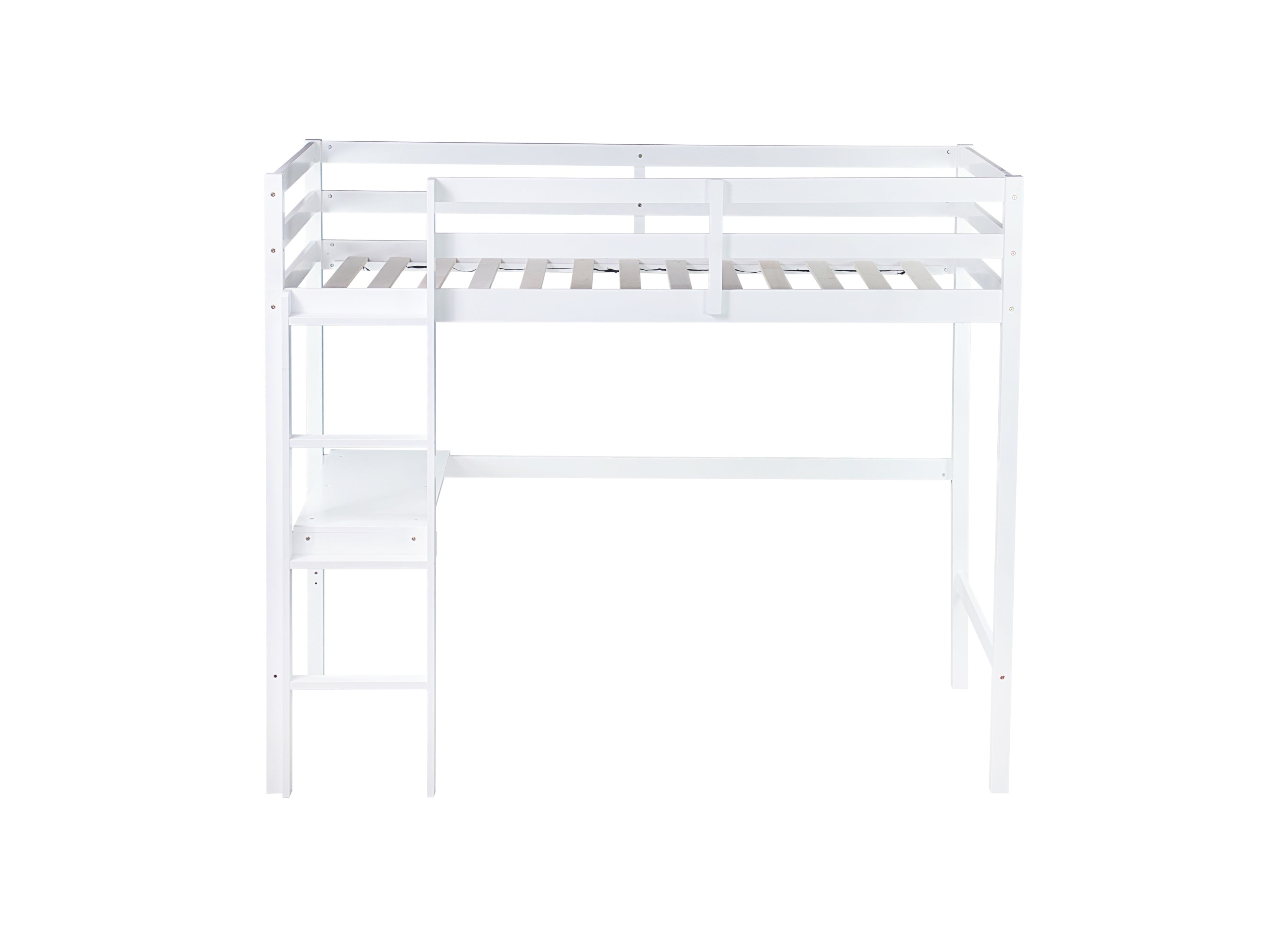 HAOYYE Twin High Loft Bed, Rubber Wood Loft Bed with Safety Guardrail, built-in desk, ladder,White Sturdy Space-Saving Heavy Duty Modern Design Adults Dorm Room Easy Assembly Bedroom Furniture