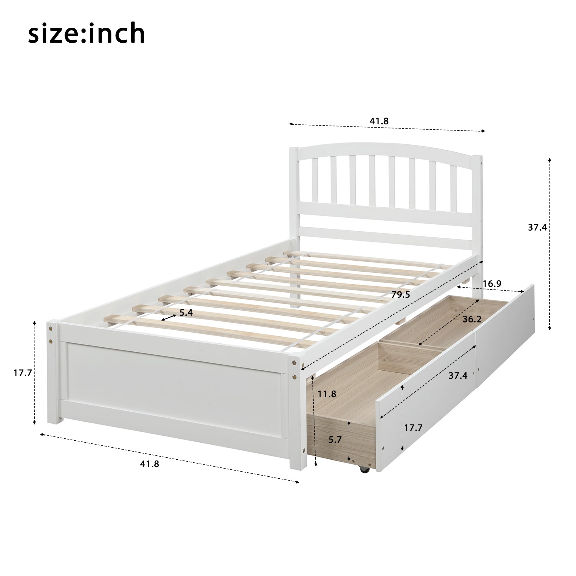HAOYYE Twin Platform Bed Frame with Two Storage Drawers and Headboard, White, Sturdy Space-Saving Design, Heavy Duty Construction, Easy Assembly, Durable and Stylish Home Furniture