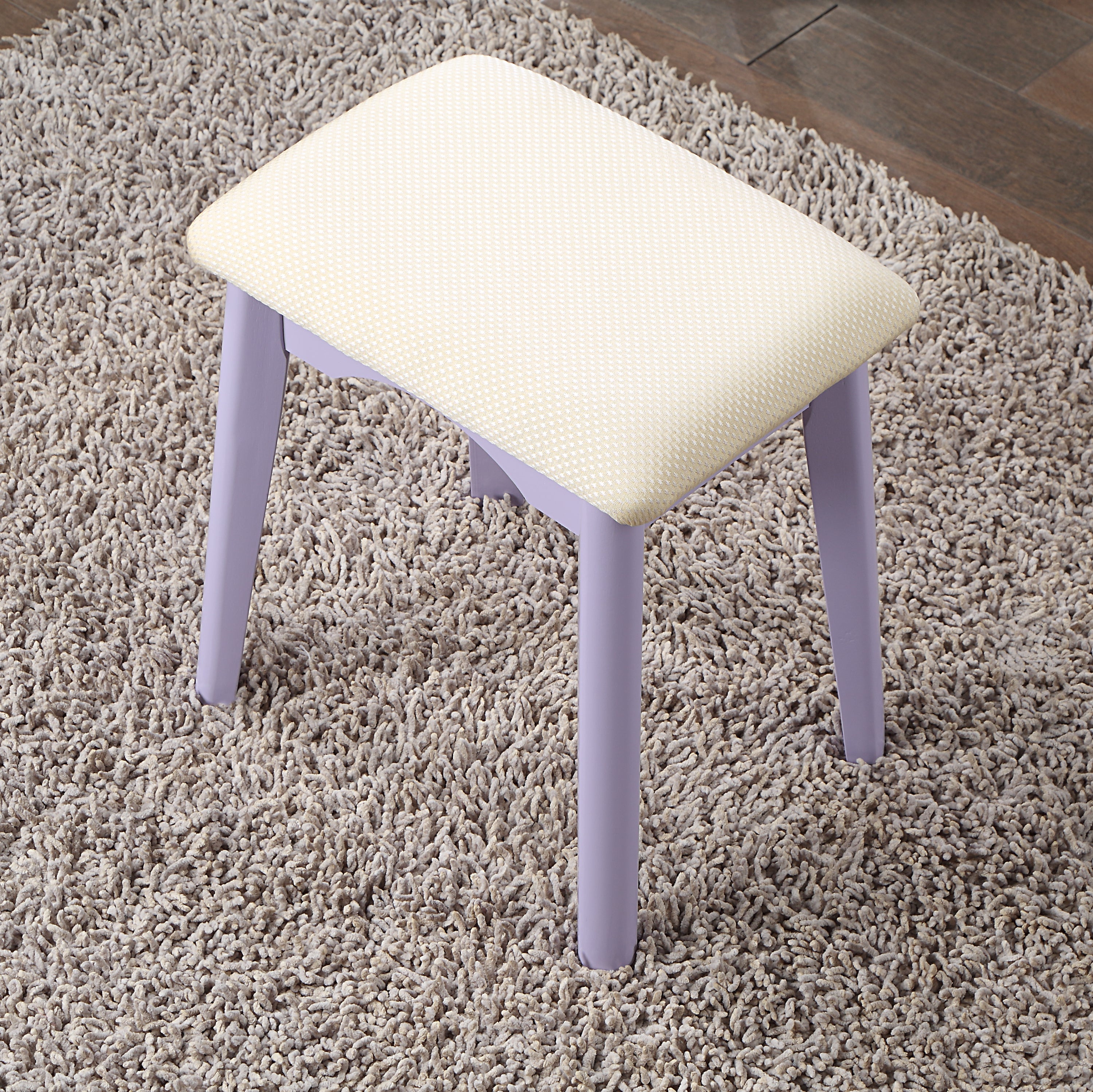 HAOYYE Liannon Contemporary Wood Vanity and Stool Set, Purple Makeup Vanity Table with Storage Drawers, Elegant Dressing Table with Round Mirror and Cushioned Stool, Stylish Compact Vanity Desk for Bedroom, Apartment, or Makeup Room