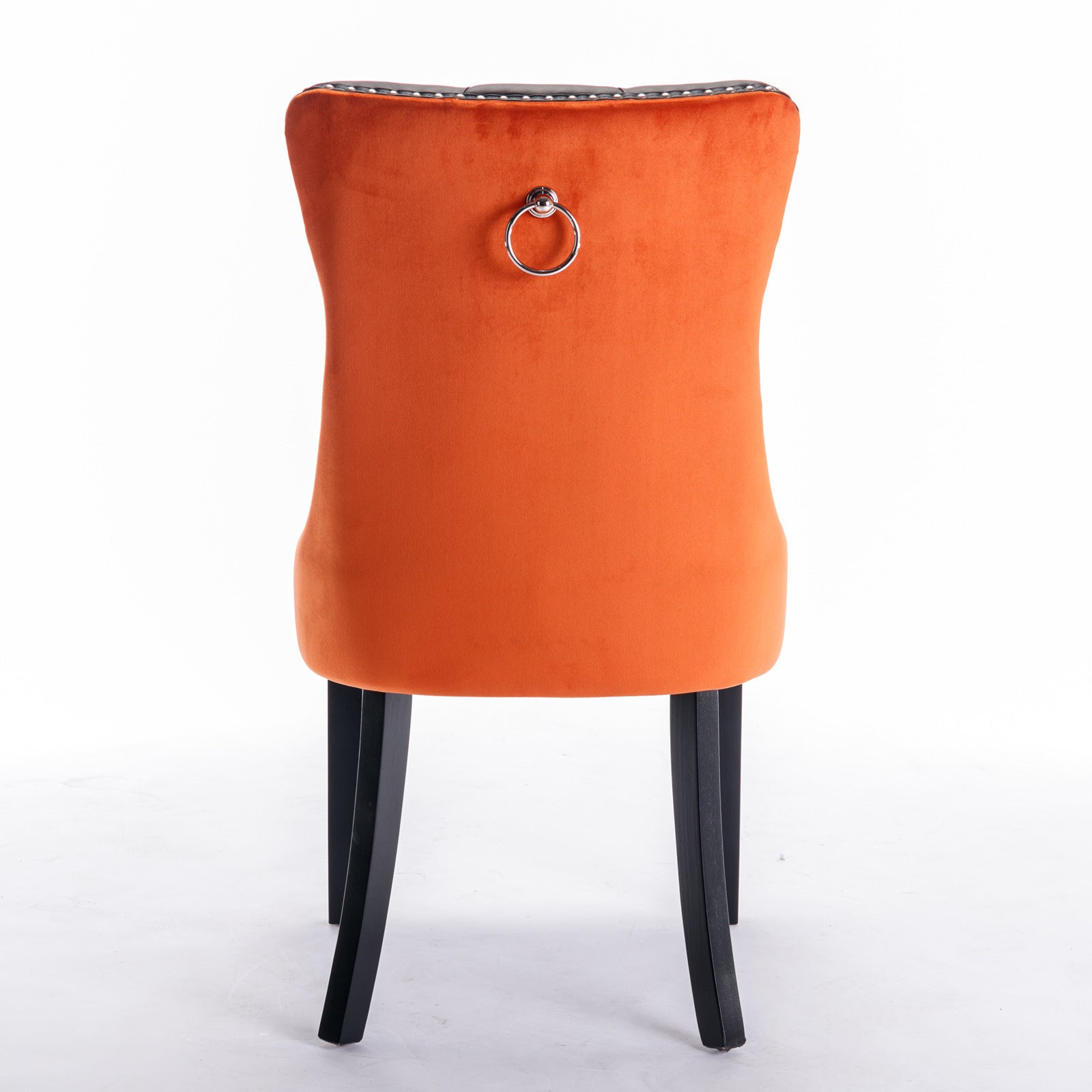 HAOYYE Nikki Collection Modern, High-end Tufted Solid Wood Contemporary PU and Velvet Upholstered Dining Chair with Wood Legs Nailhead Trim 2-Pcs Set lack+Orange, SW2101BO Sturdy Space-Saving