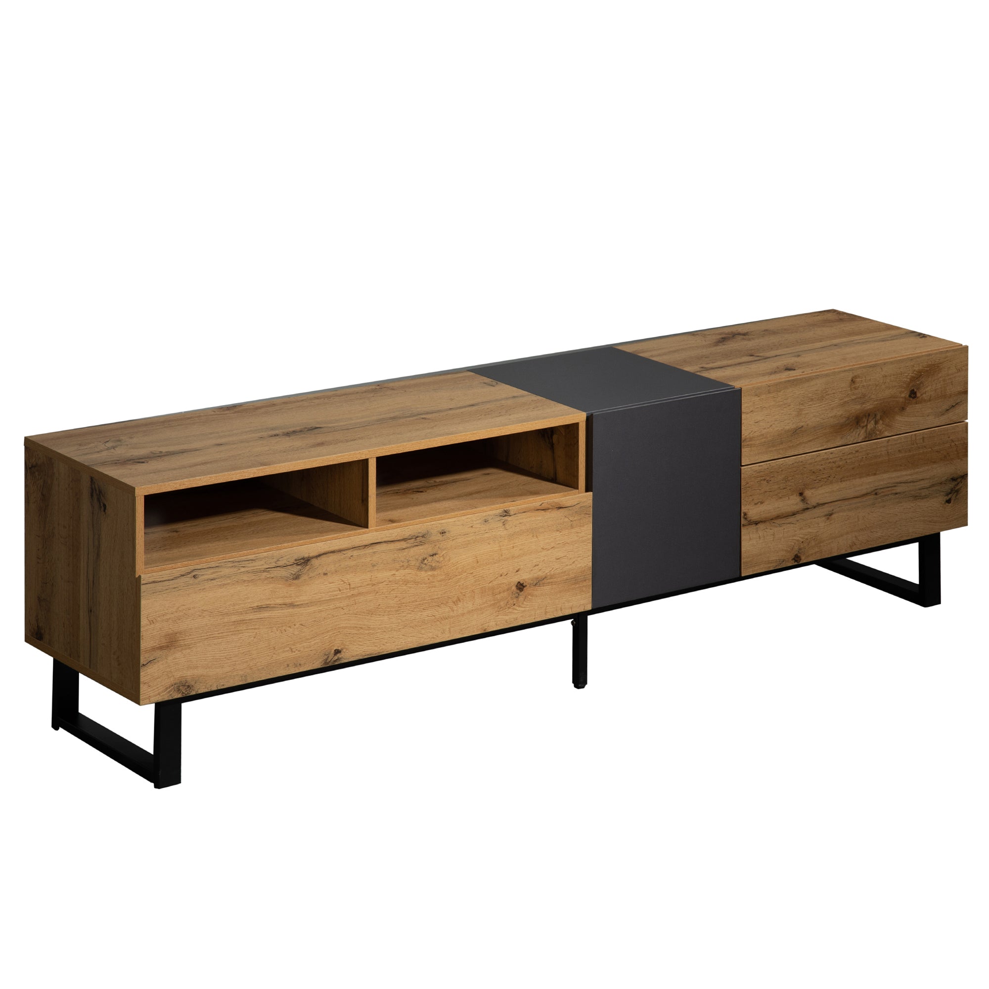 HAOYYE Modern TV Stand for 80'' TV with Double Storage Space, Media Console Table, Entertainment Center with Drop Down Door for Living Room, Bedroom, Home Theatre Sturdy Space-Saving Heavy Duty Modern Design