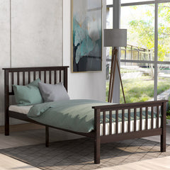 HAOYYE Wood Platform Bed Twin Bed with Headboard and Footboard (Espresso) Sturdy Space-Saving Heavy Duty Modern Design Easy Assembly Durable Stylish Home Furniture Versatile