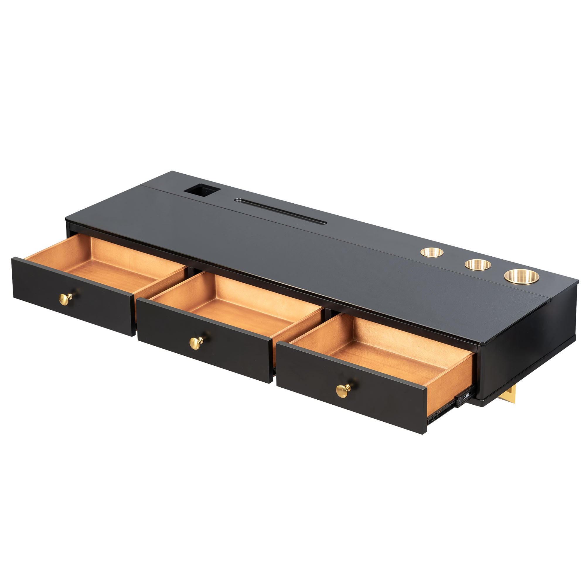 HAOYYE Floating Shelf With Drawer, Multi-Purpose Wall-Mounted Vanity Table, Sturdy Space-Saving Heavy Duty Design, Black And Gold Finish, Perfect For Bedroom, Bathroom, Or Salon