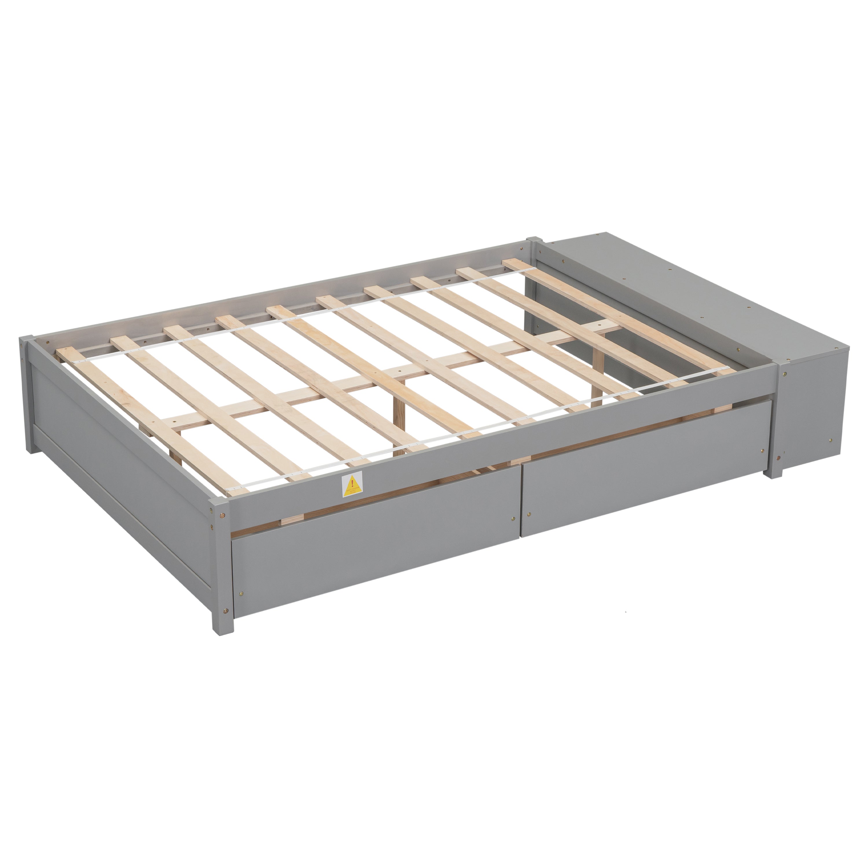HAOYYE Full Size Bed with Storage Case, 2 Storage Drawers, Lengthwise Support Slat, Grey Heavy Duty Sturdy Bed Frame, Space-Saving Modern Design, Easy Assembly, Durable Stylish Home Furniture, Versatile Bedroom Storage Solution.