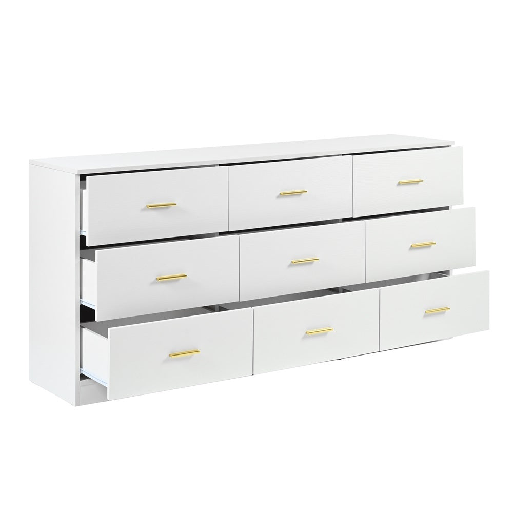 HAOYYE Modern White 9-Drawer Dresser, Spacious Storage Chest Of Drawers With Wide Drawers, Heavy Duty Bedroom Storage Cabinet, Sturdy Space-Saving Design For Dorm Room Or Bedroom, Easy Assembly
