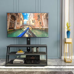 HAOYYE Black Multi-Function Angle And Height Adjustable Tempered Glass TV Stand Sturdy Space-Saving Heavy Duty Modern Design Easy Assembly Durable Stylish Home Furniture Versatile