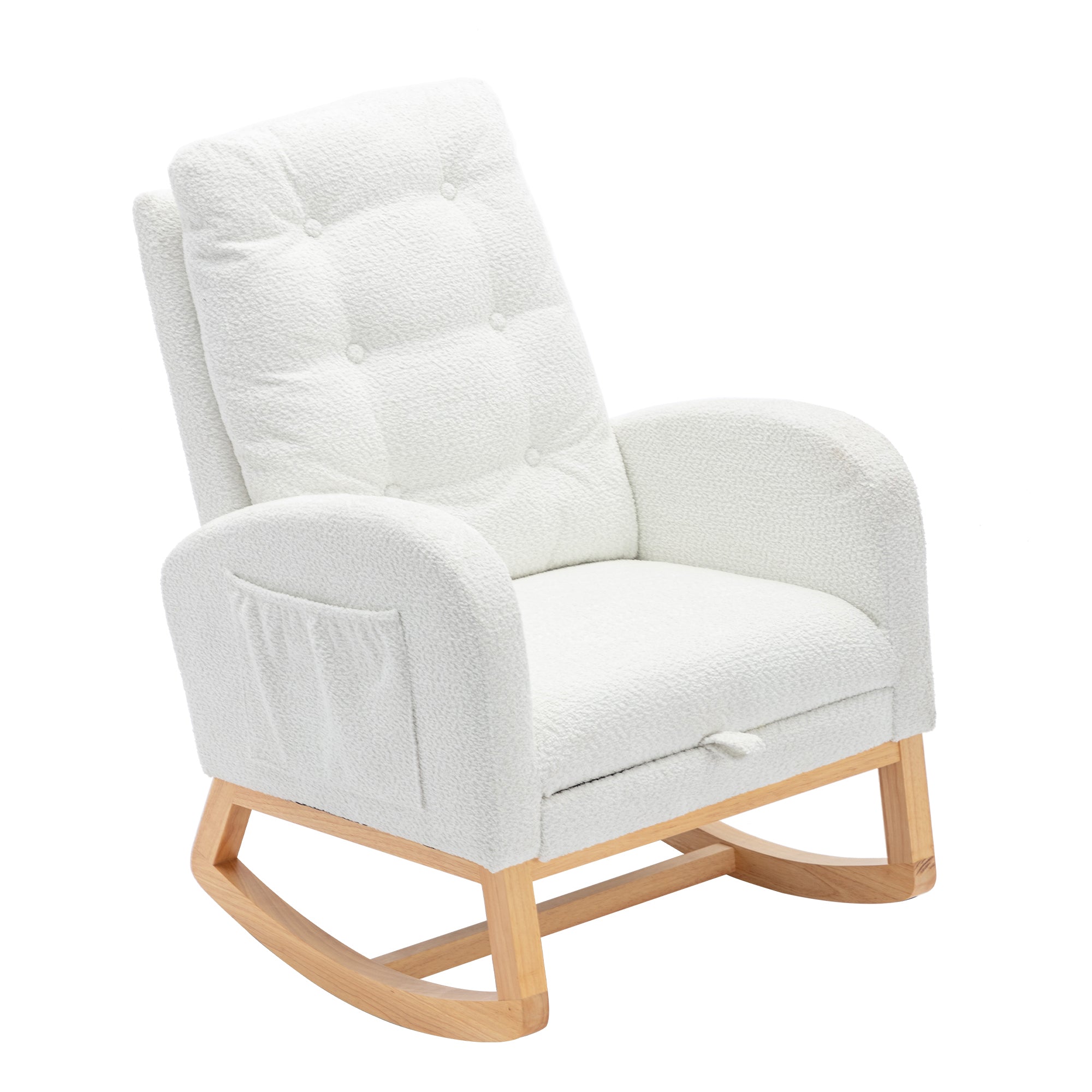 HAOYYE Accent Rocking Chair with Footrest High Back Rubber Wood Rocking Legs Bedroom Living Space 26.77D X 38.36W X 39.76H Inch Sturdy Space-Saving Heavy Duty Modern Design Adults Dorm Room