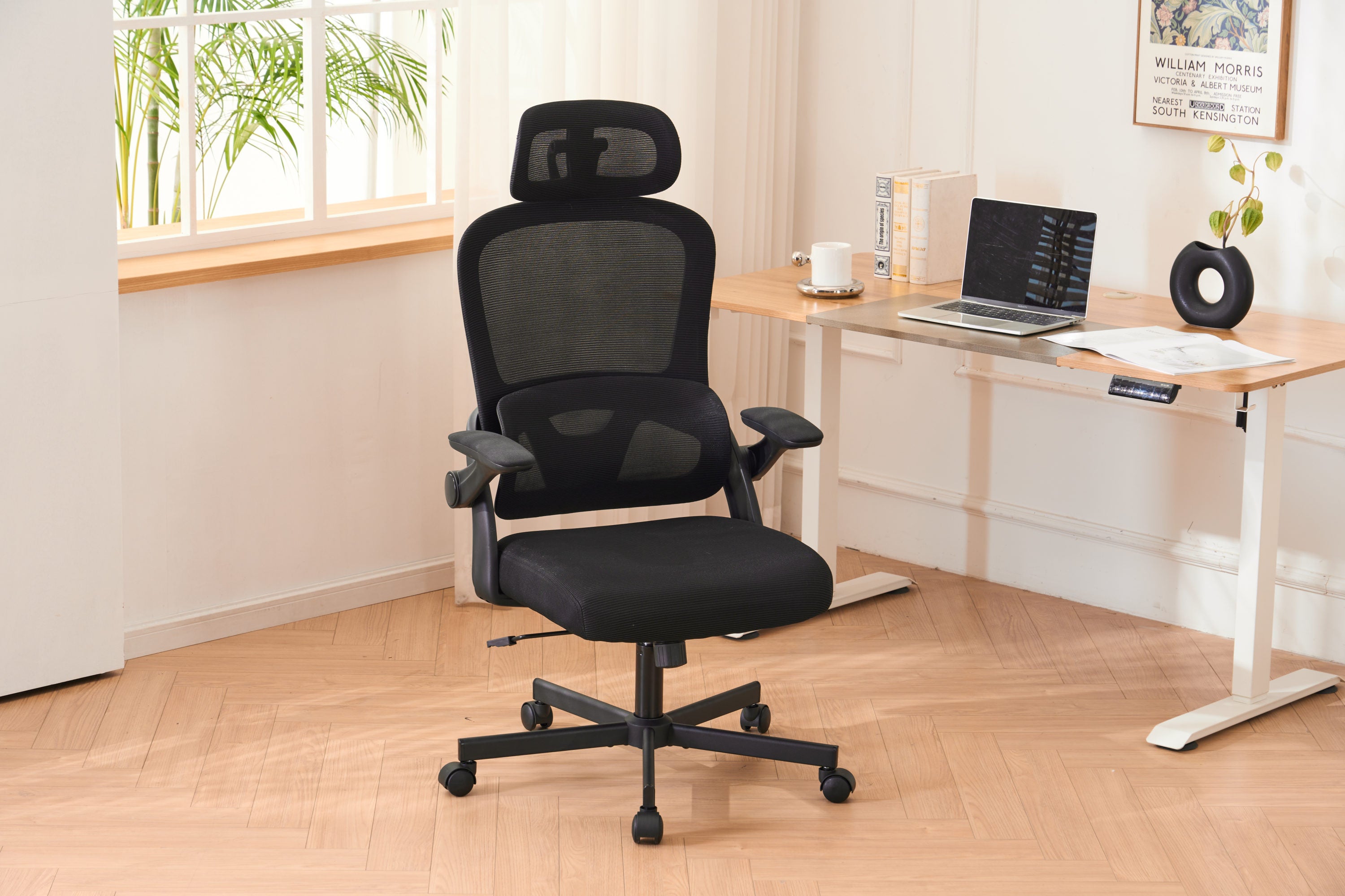 HAOYYE Ergonomic Mesh Office Chair with High Back Desk Design, 3D Armrests, Up And Down Lumbar Support, Swivel Computer Task Chair with Adjustable 2D Headrest and Tilt Function, Sturdy Space-Saving Heavy Duty Chair for Home and Office Use